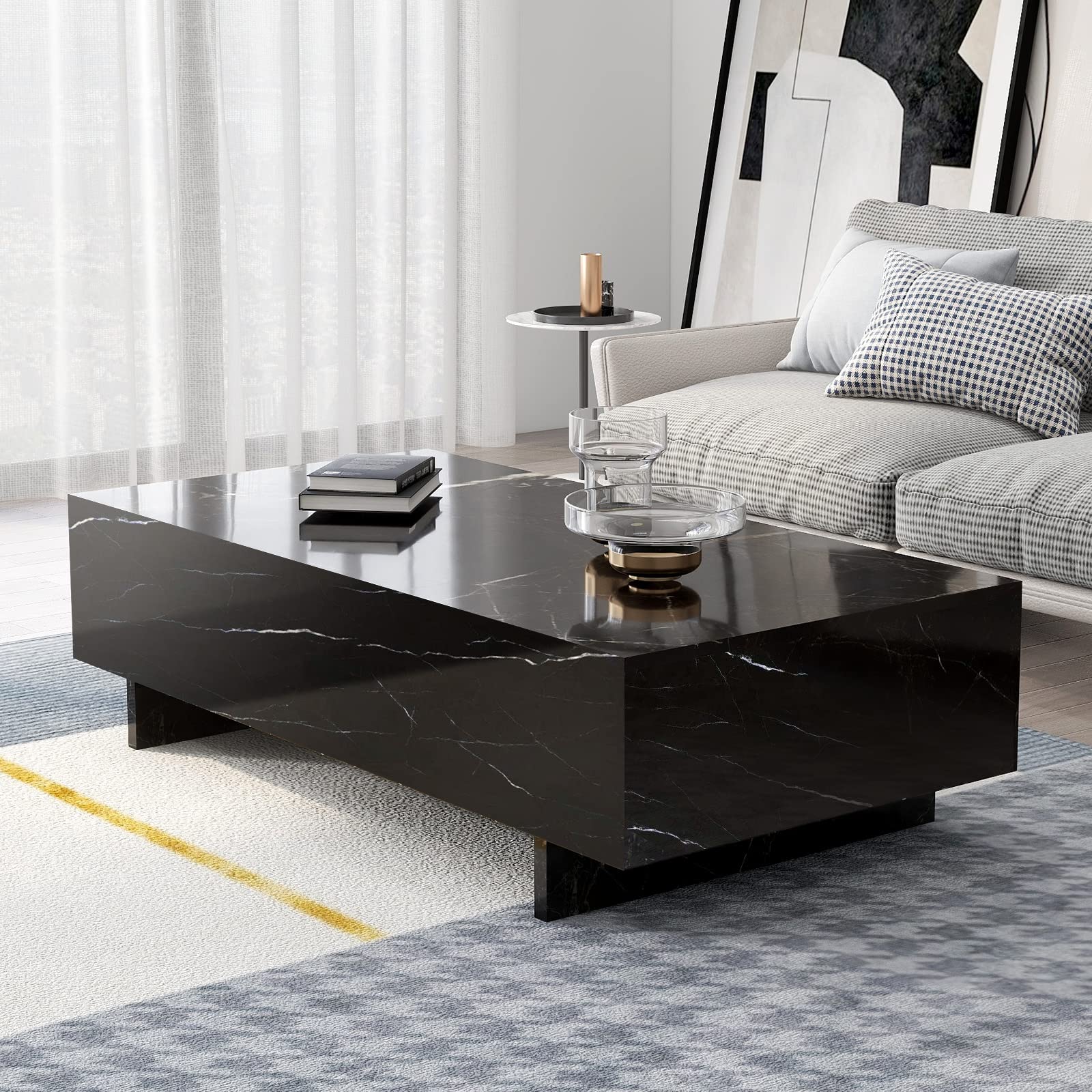Modern Black Marble Rectangle Coffee Table - 41.3