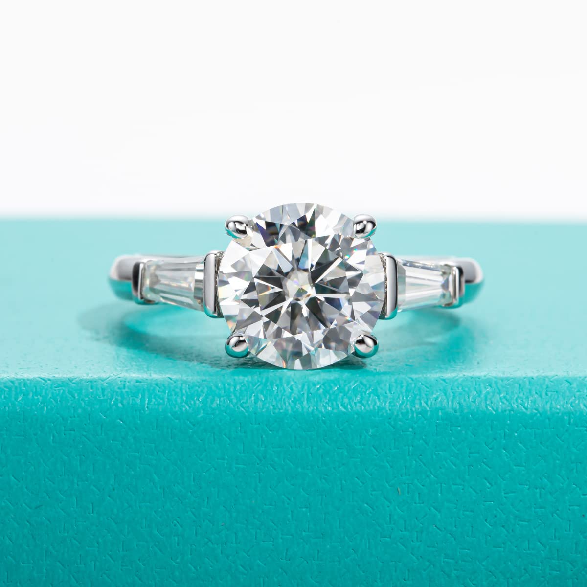 AnuClub 3 Stone Moissanite Engagement Ring - D Color VVS1 Round Cut 925 Sterling Silver Wedding Band for Women | Perfect for Proposals, Anniversaries & Special Occasions