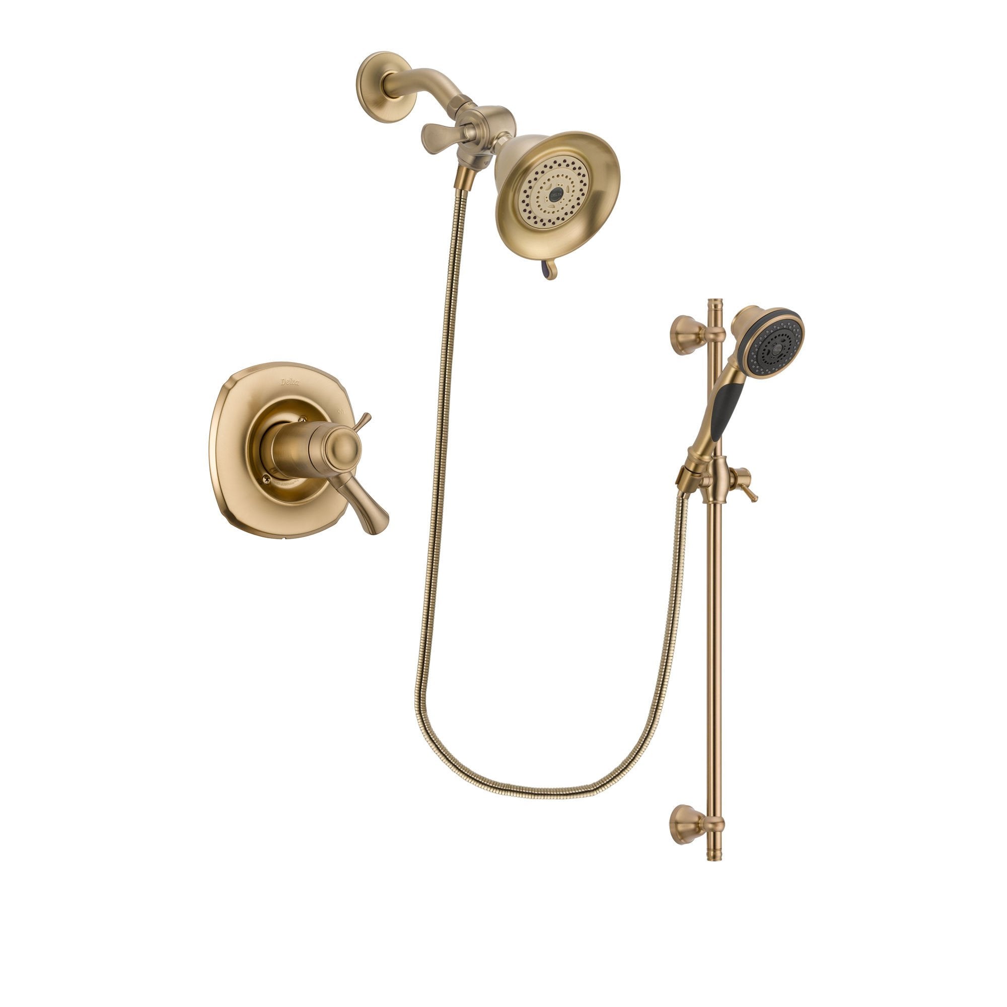 Delta Addison Champagne Bronze Thermostatic Shower System with Water-Efficient Shower Head & Handheld Spray - Includes Rough-in Valve DSP3530V - Perfect for Modern Bathroom Renovations & Spa-Like Shower Experience
