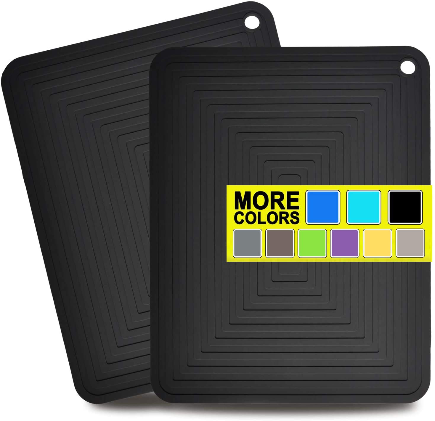 12x9 Inch Large Silicone Trivet Mat for Hot Dishes - Heat Resistant Pot Holder, Non-Slip Thick Flexible Hot Pads for Kitchen & Dining Table (Set of 2, Black) - Perfect for Serving Hot Pots, Pans & Baking Dishes Safely