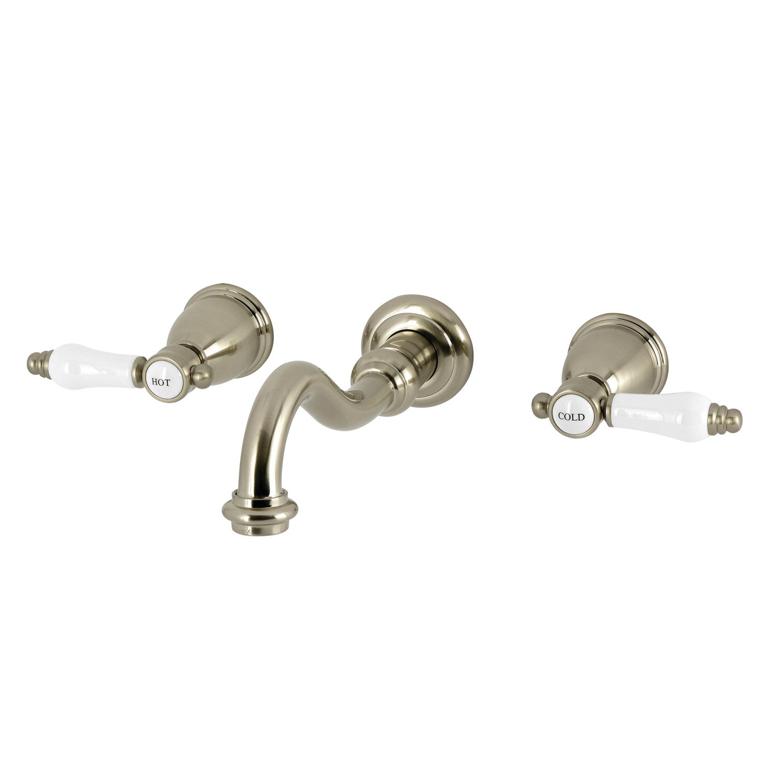 Bel Air KS3128BPL Brushed Nickel Wall Mount Bathroom Faucet - Double Handle 3 Hole Design for Sink, Vanity & Powder Room | Modern Waterfall Spout for Bathroom & Laundry Room