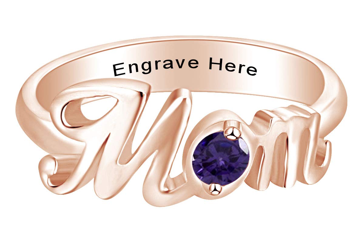 Personalized Round Simulated Birthstone Promise Ring for Mom - 14k Rose Gold Over Sterling Silver Jewelry Gift | Perfect for Mother's Day, Anniversary, Birthday & Special Occasions