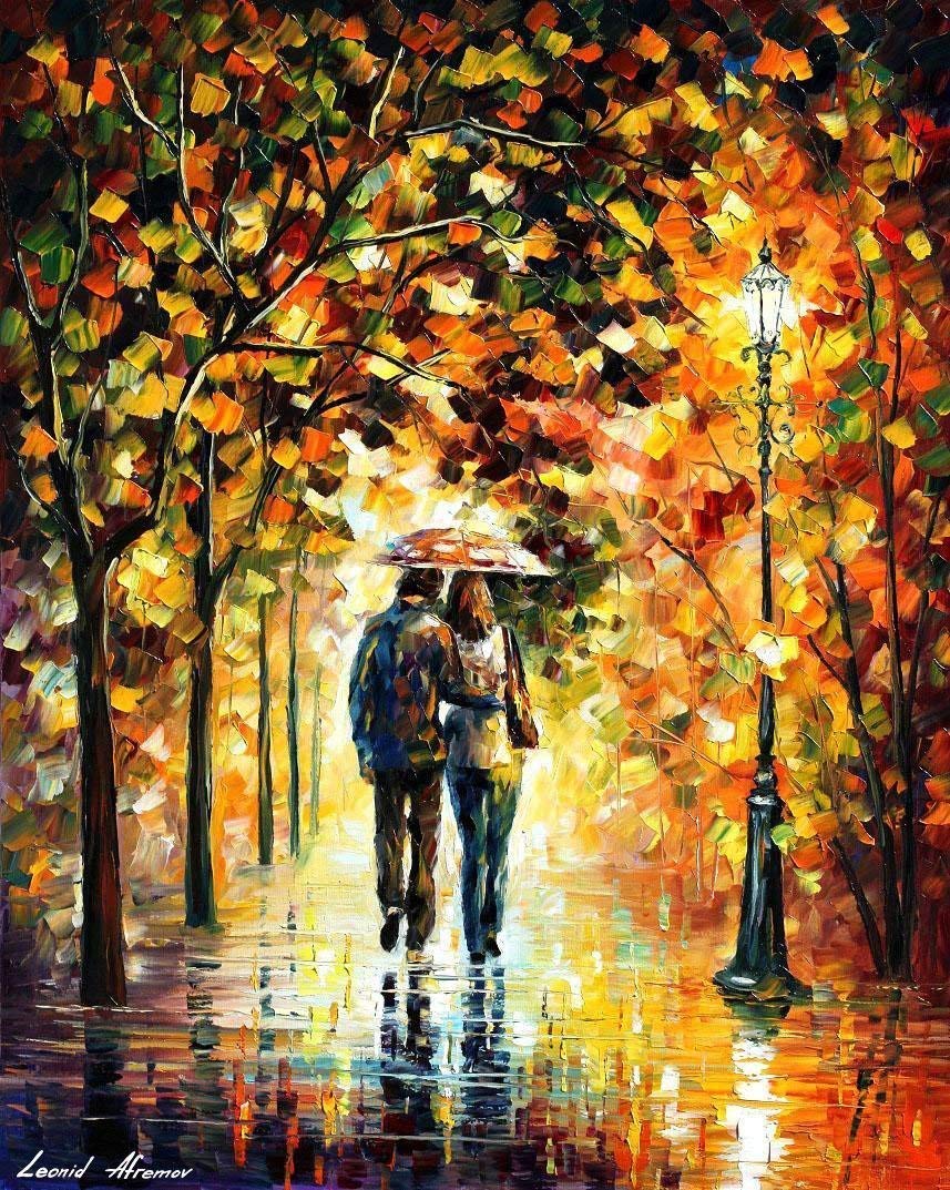 Romantic Bedroom Decor - Lovely Autumn Walk Canvas Art Painting by Leonid Afremov Studio | Perfect for Living Room, Bedroom & Office Wall Decor