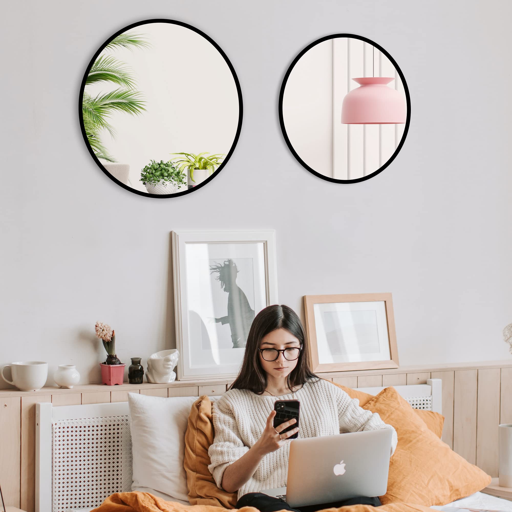 Beauty4U 24/28 Inch Large Round Wall Mirror - Black Farmhouse Circle Mirror for Bathroom, Vanity, Entryway & Home Decor | Perfect for Makeup, Dressing Room & Living Room Wall Decoration