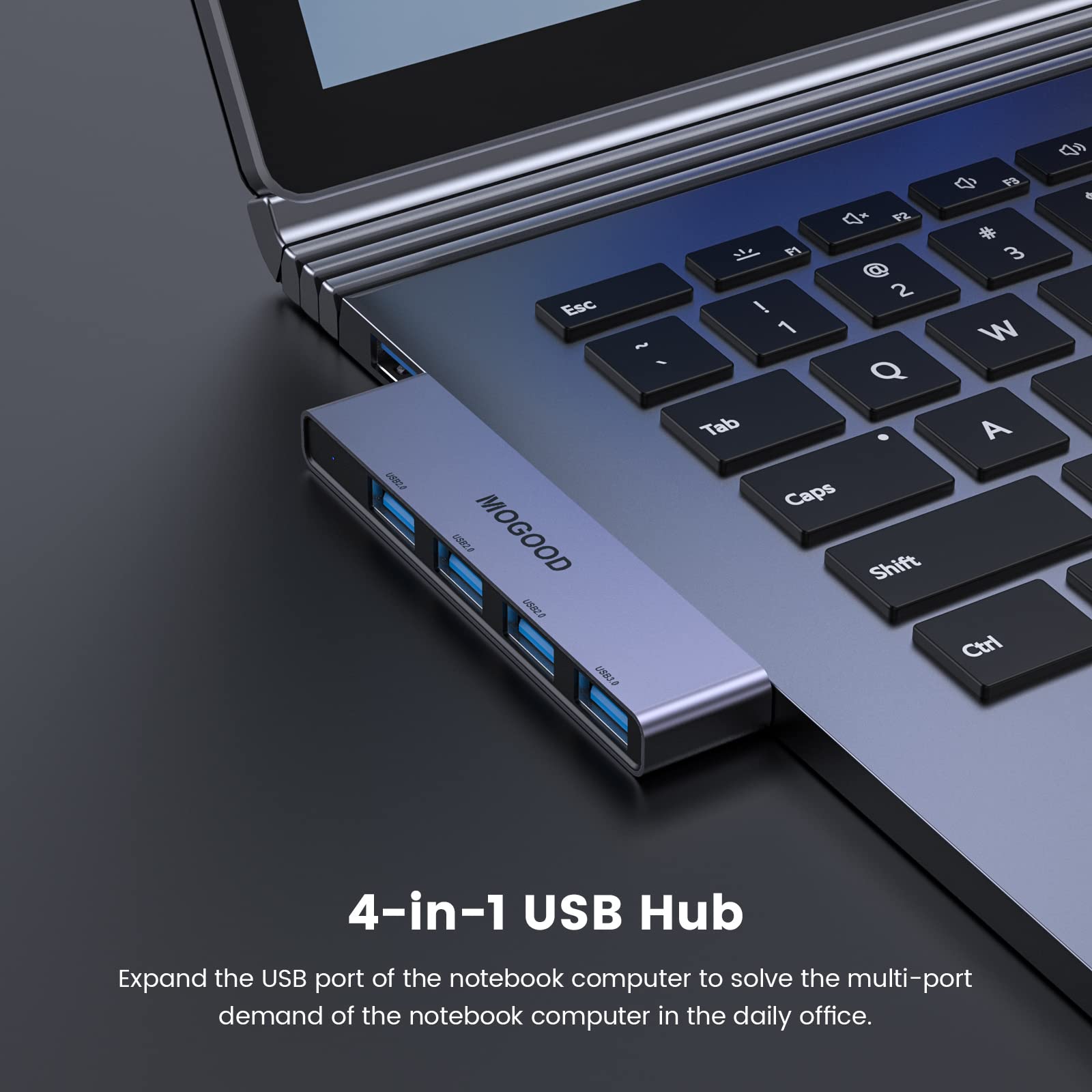 MOGOOD Ultra-Slim USB 3.0 Hub - 4-Port USB Splitter & Adapter for Laptop, PC, Mac, Printer | High-Speed Data Transfer | Compatible with Flash Drives, External HDD | Perfect for Home Office, Gaming & Workspace Setup