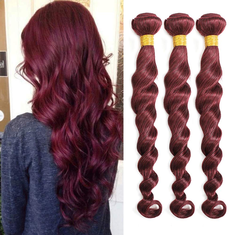 Brazilian Loose Deep Wave Human Hair Bundles - 100% Unprocessed Virgin Hair Extensions for Women (16/18/20 Inch, Burgundy Red) | Perfect for Daily Wear, Parties & Special Occasions