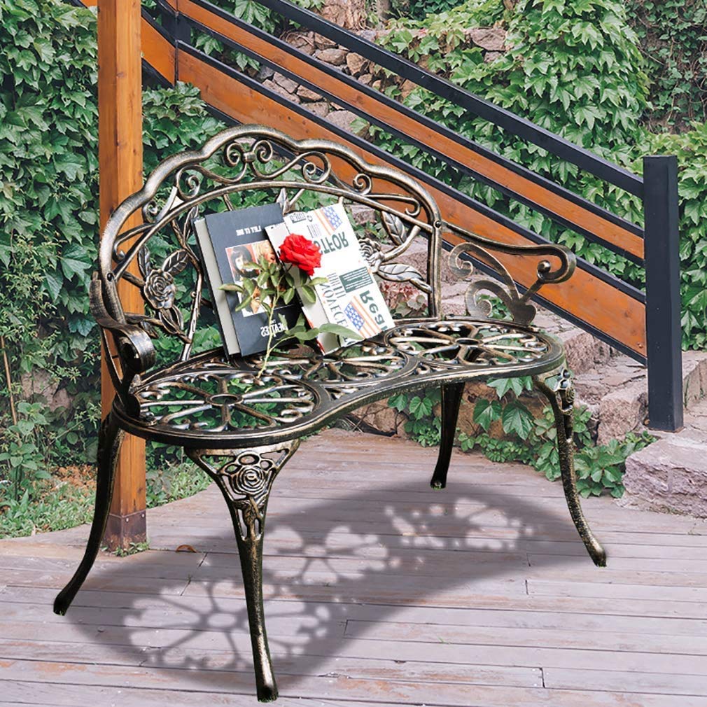 Antique Bronze Cast Aluminum Garden Bench - Durable Outdoor Patio Furniture for Park, Yard, Porch & Lawn - Perfect for Relaxing in Gardens, Pathways & Outdoor Spaces