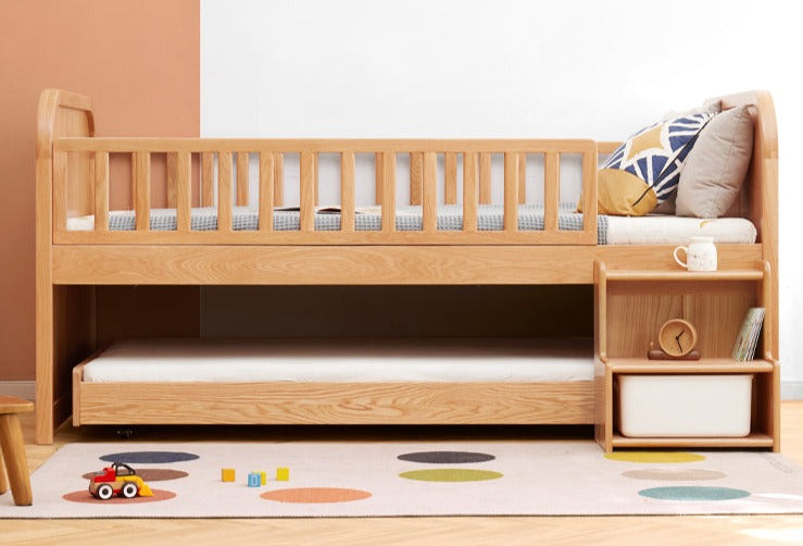 Solid Oak Wood Multi-Function Storage Bed with Wide Underbed Drawers - Perfect for Bedroom Organization & Small Space Living