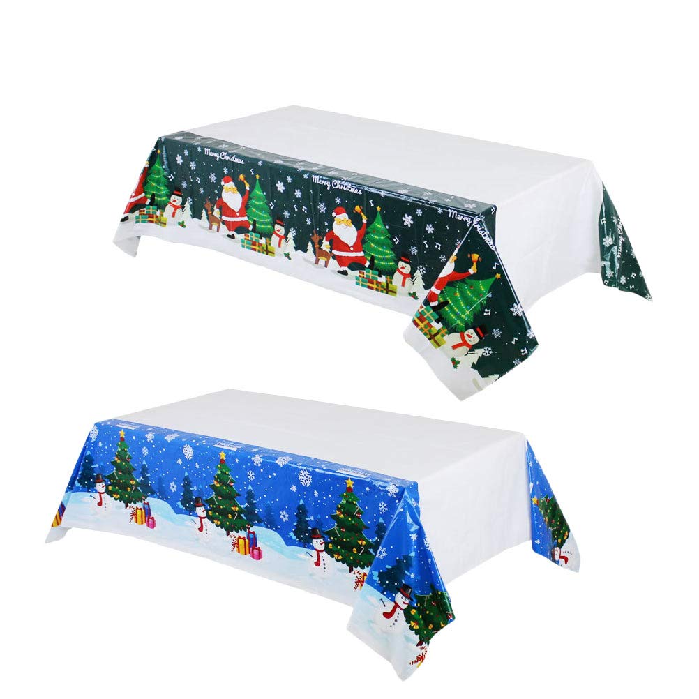 Amosfun 2 Pack Christmas Disposable Tablecloths - Cartoon Holiday Table Covers for Party Decorations & Festive Supplies | Perfect for Christmas Dinner, Holiday Parties & Home Decor