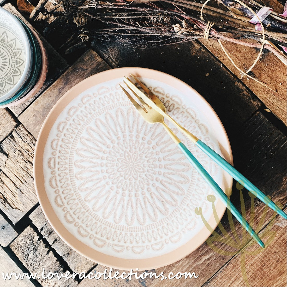 Bohemian Embossed Dinnerware Set - 50% Off + Buy 1 Get 1 Free - Perfect for Boho Chic Dining, Wedding Registry & Home Decor