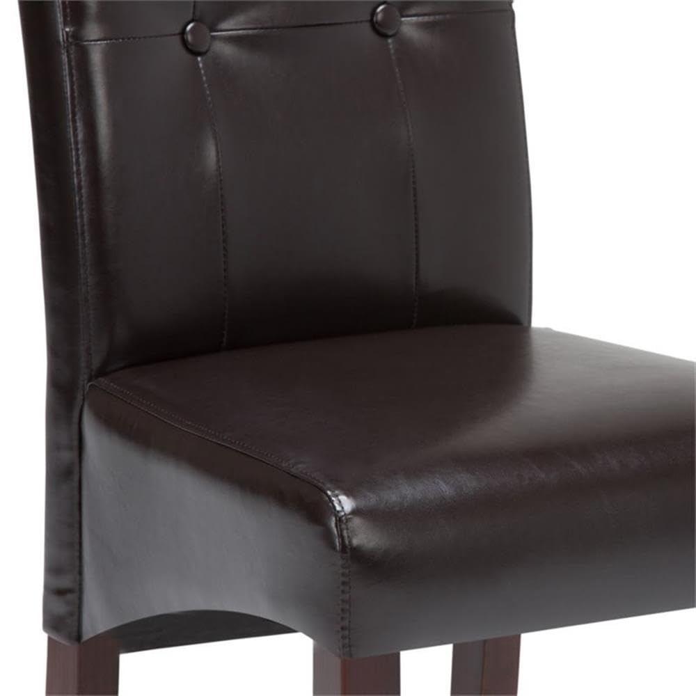 Atlin Designs 2-Piece Dark Brown Faux Leather Dining Chairs Set - Button Tufted Modern Kitchen Chairs with Sturdy Wood Legs - Perfect for Home Dining Room, Restaurant, and Cafe Settings