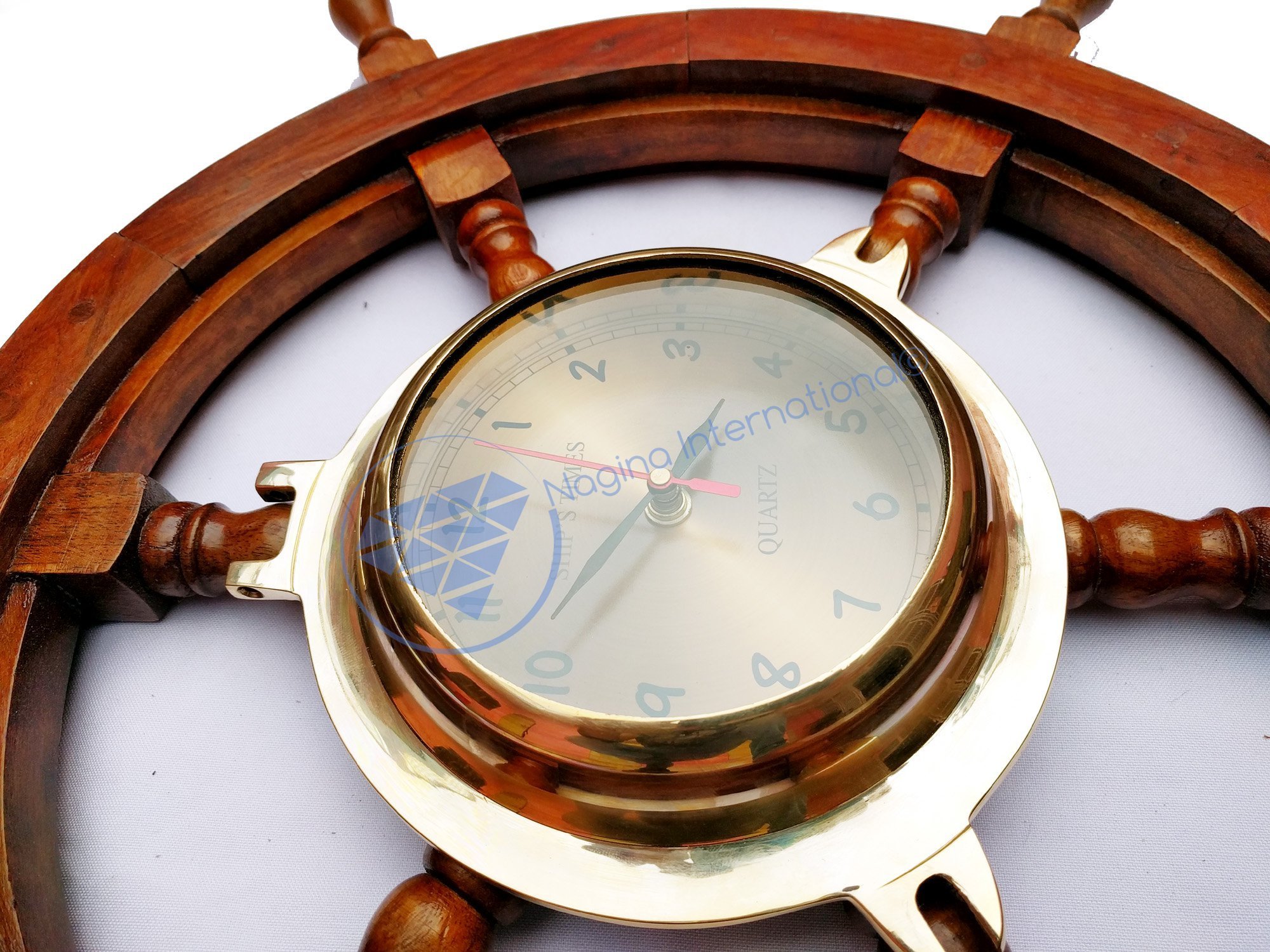 Handcrafted Nautical Ship Wheel Wall Clock with Brass Porthole Design - Perfect for Pirate Themed Nursery, Beach House Decor & Ocean Lover Gifts | Home Office & Living Room Decoration