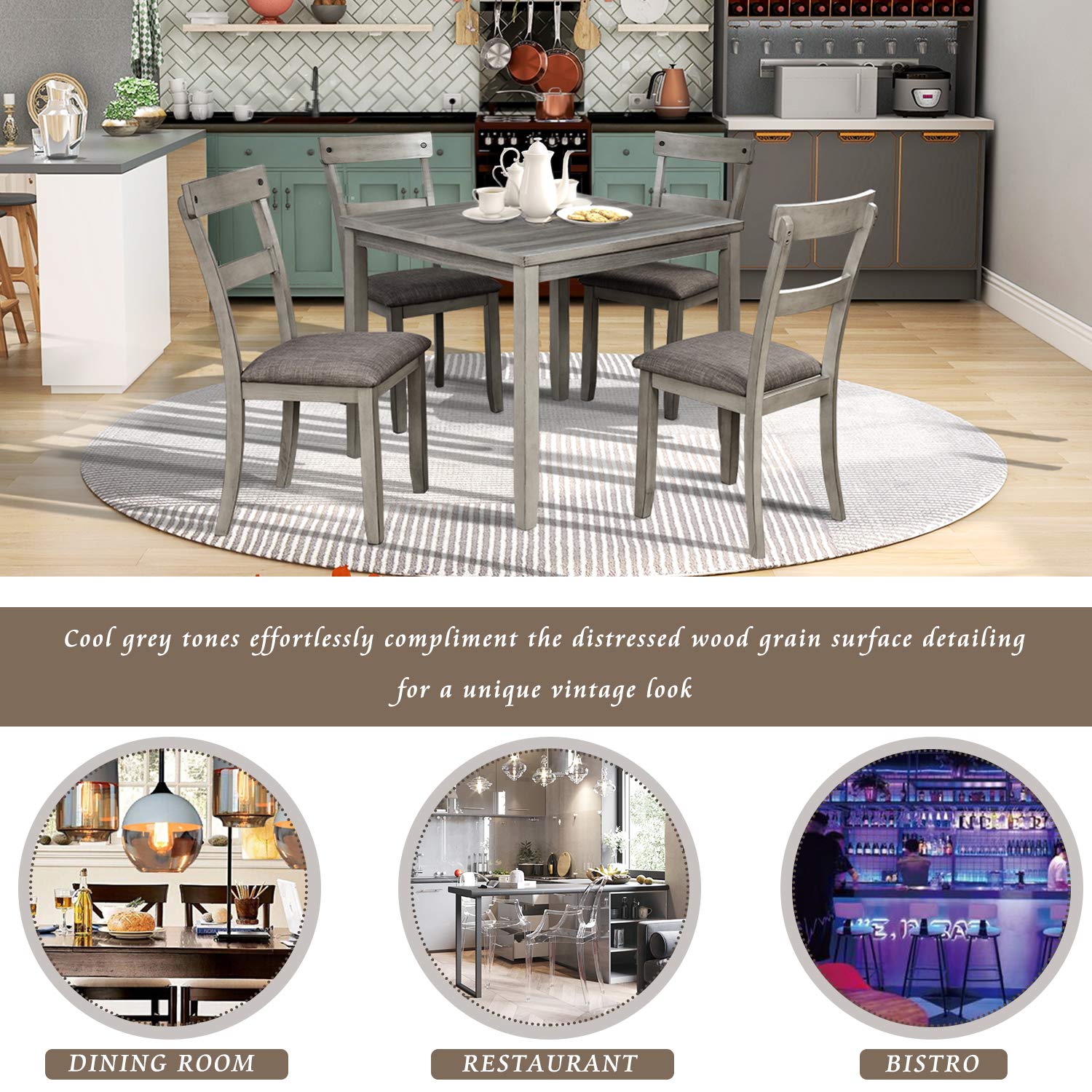 **Merax 5-Piece Farmhouse Dining Table Set - Kitchen & Dining Room Table with 4 Chairs, Rustic Wooden Dinette Set for Home, Breakfast Nook, or Small Space**