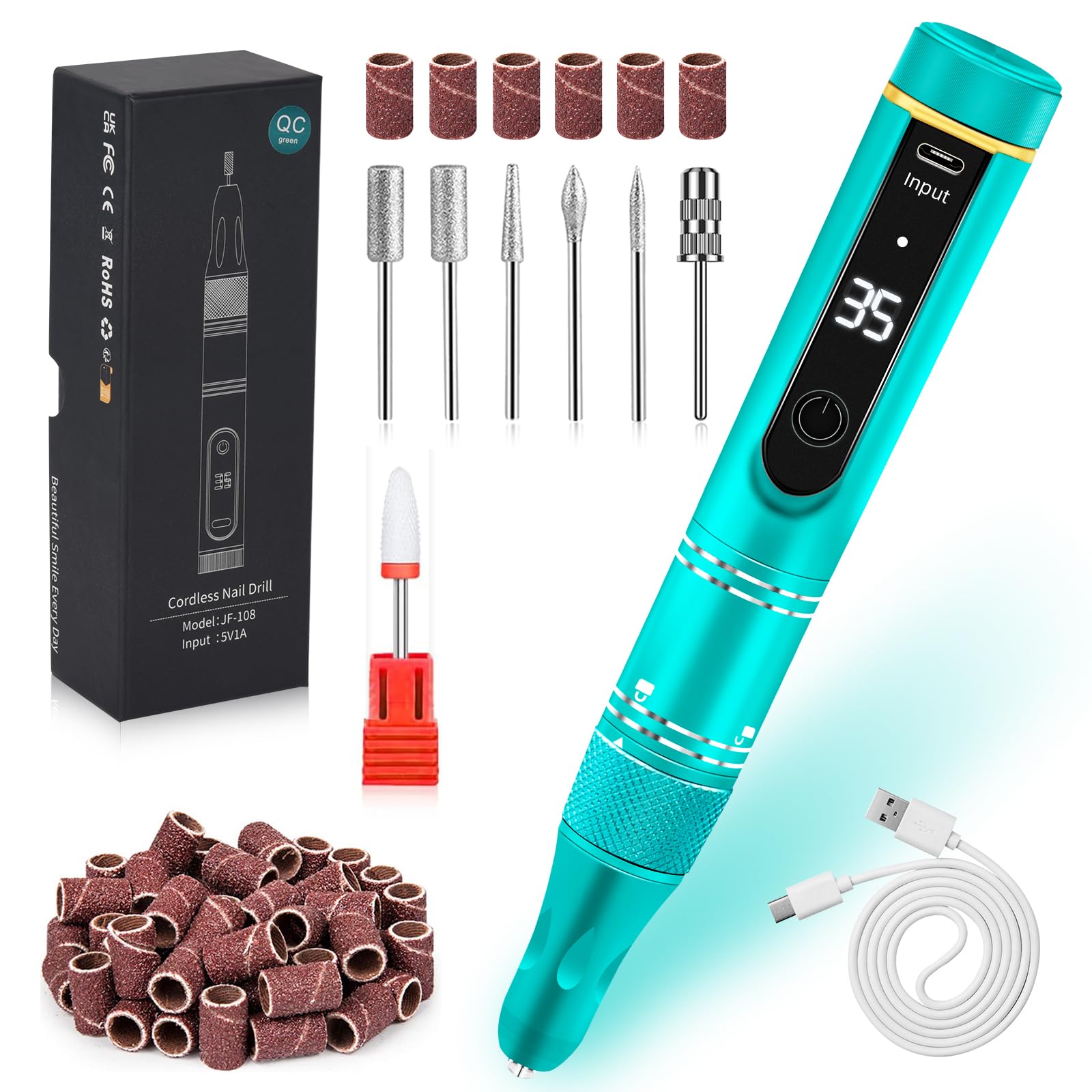 Professional Cordless Nail Drill Kit 35000RPM - Rechargeable Electric Nail File for Acrylic & Gel Nails - Manicure Pedicure Polishing & Remover - Perfect for Salon & Home Nail Care