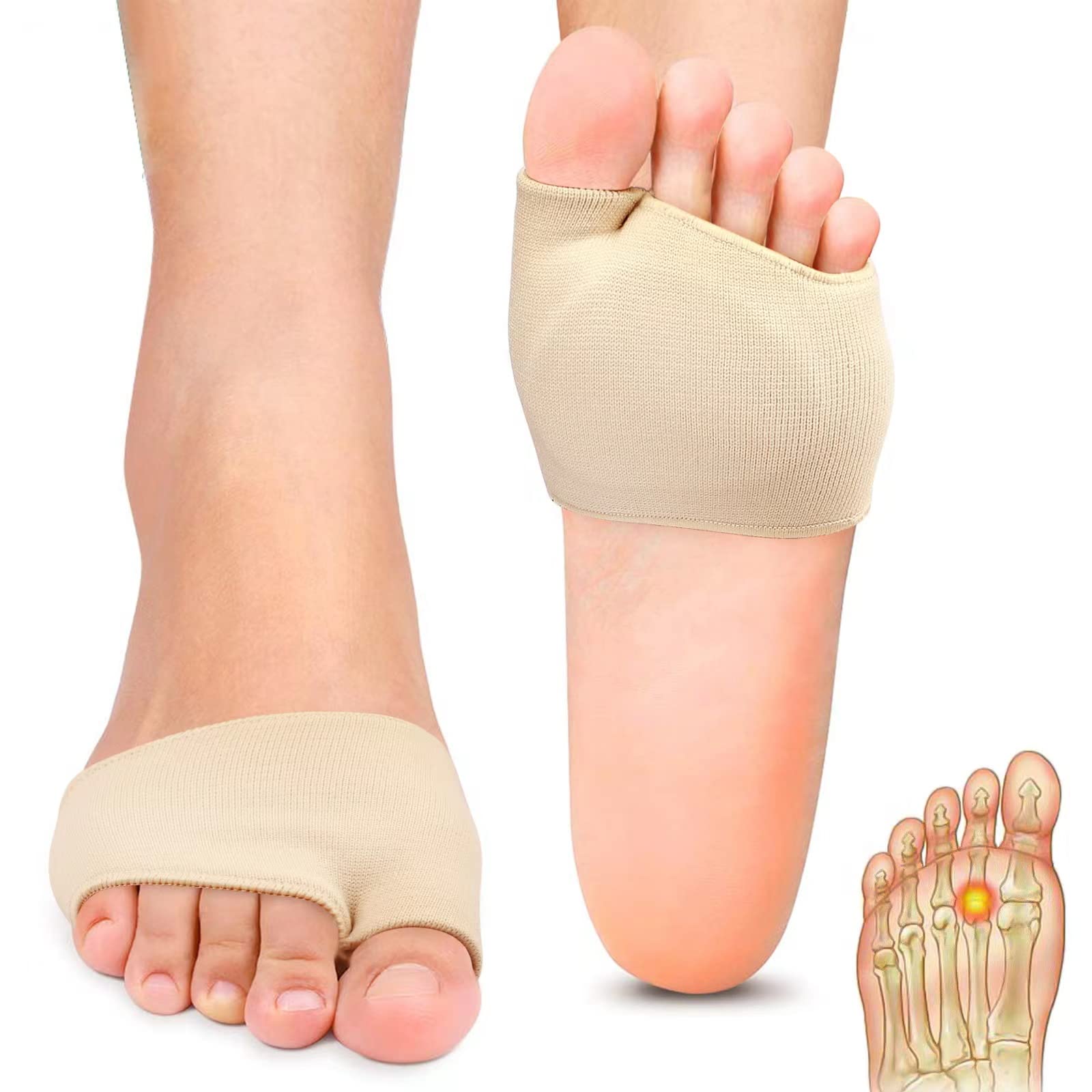 MOSTFUN 2 Pairs Metatarsal Pads - Breathable Soft Gel Ball of Foot Cushion for Forefoot Pain Relief, Morton's Neuroma, Metatarsalgia, Calluses & Blisters (Beige) - Perfect for Running, Walking, Hiking & Everyday Comfort