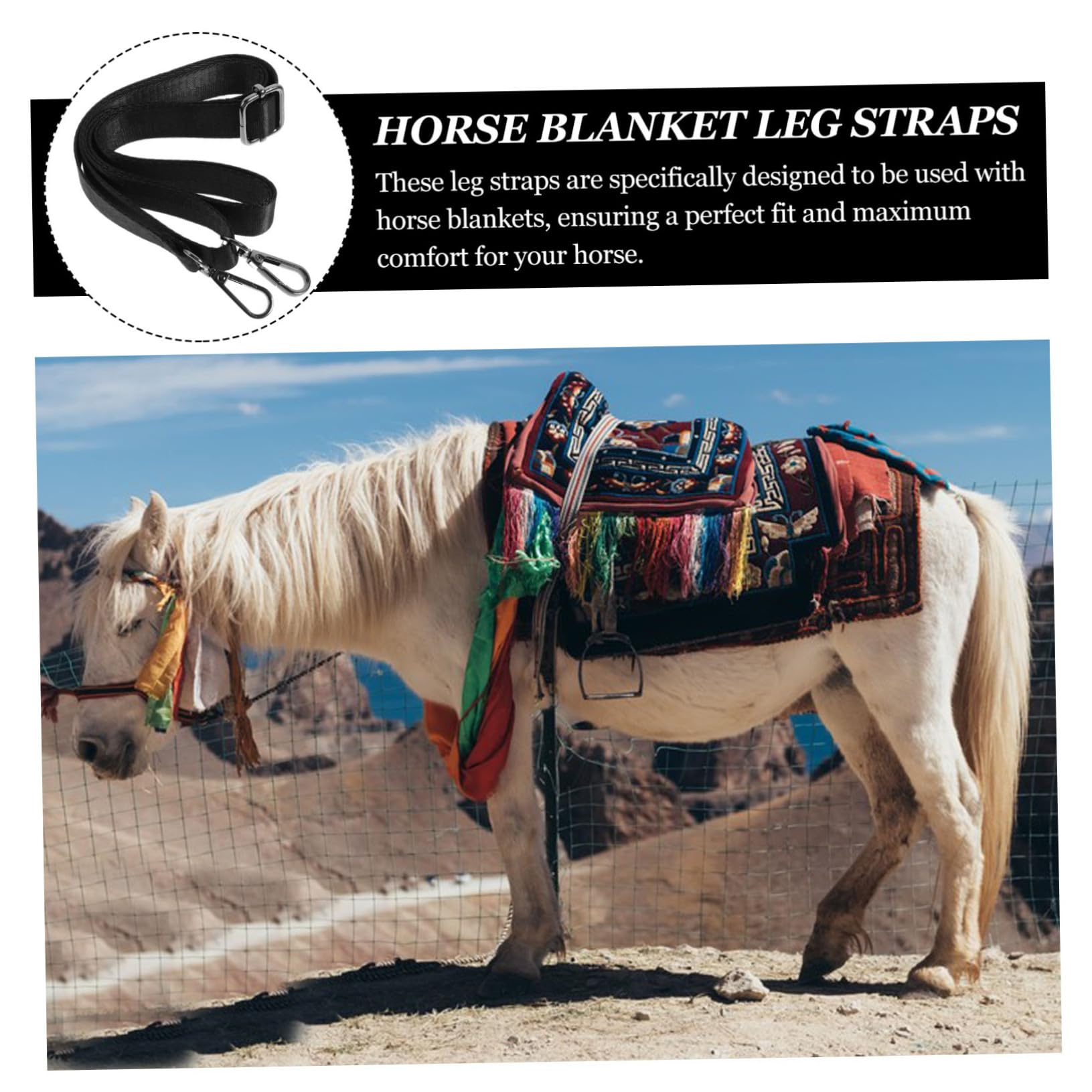 Parliky Elastic Horse Blanket Leg Straps - Set of 4 Durable Nylon Straps with Metal Buckles for Secure Fit | Perfect for Equestrian Training, Riding & Horse Care