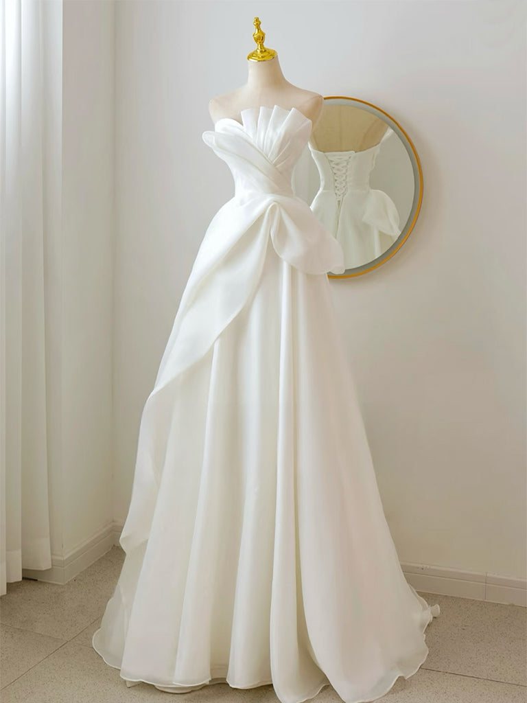 Elegant A-Line White Organza Long Prom Dress - Formal Evening Gown for Homecoming, Wedding, and Special Occasions
