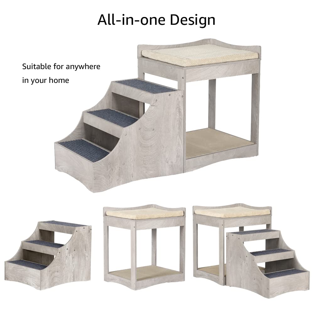 Unipaws Multi-Level Pet Bunk Bed with Removable Step for Dogs & Cats - Window Perch Seat Platform with Cushion & Scratch Pad - Perfect for Indoor Cat Lounging & Small Dog Napping