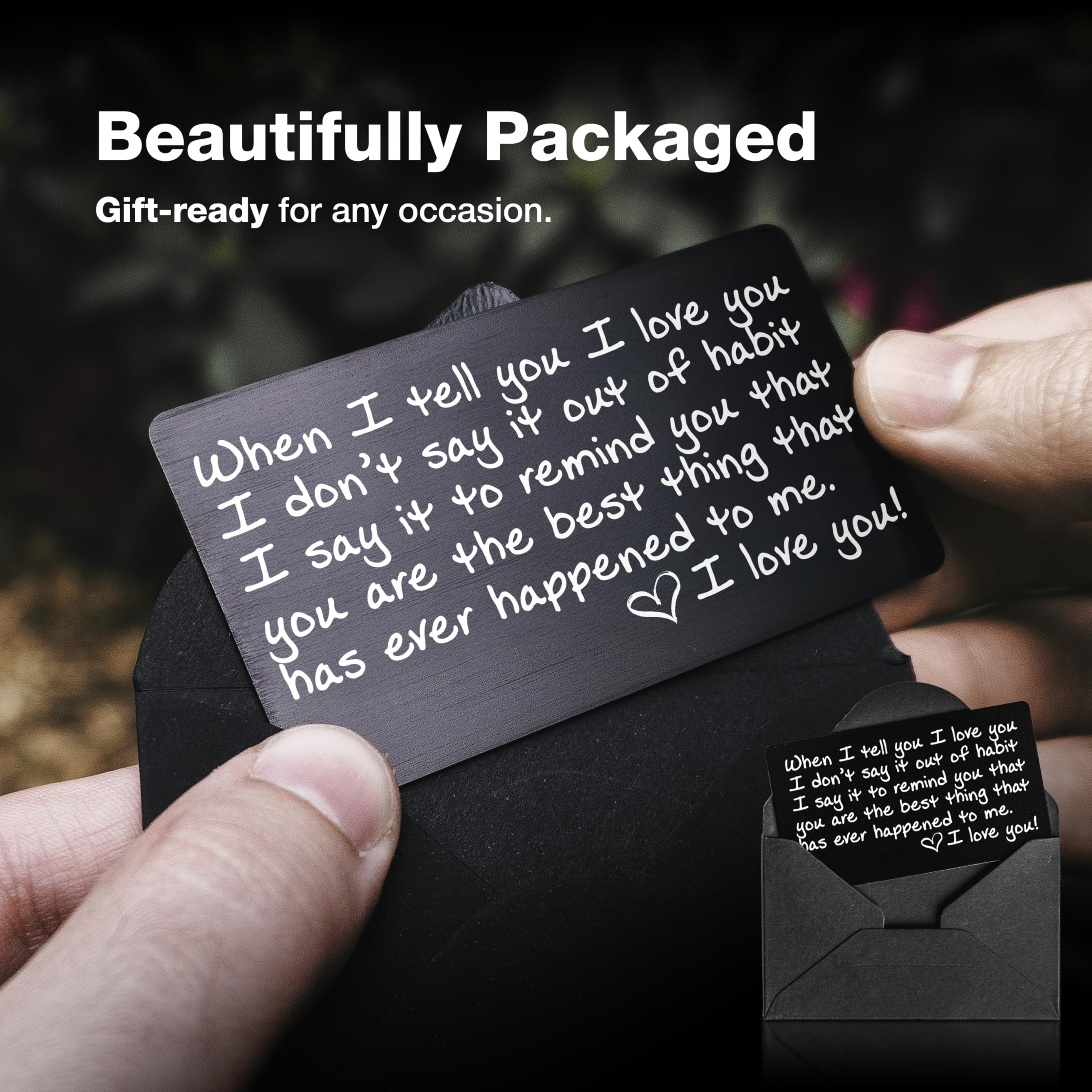 Love Card for Wallet - Valentine's Gift for Couples - Durable Engraved Keepsake for Everyday Carry