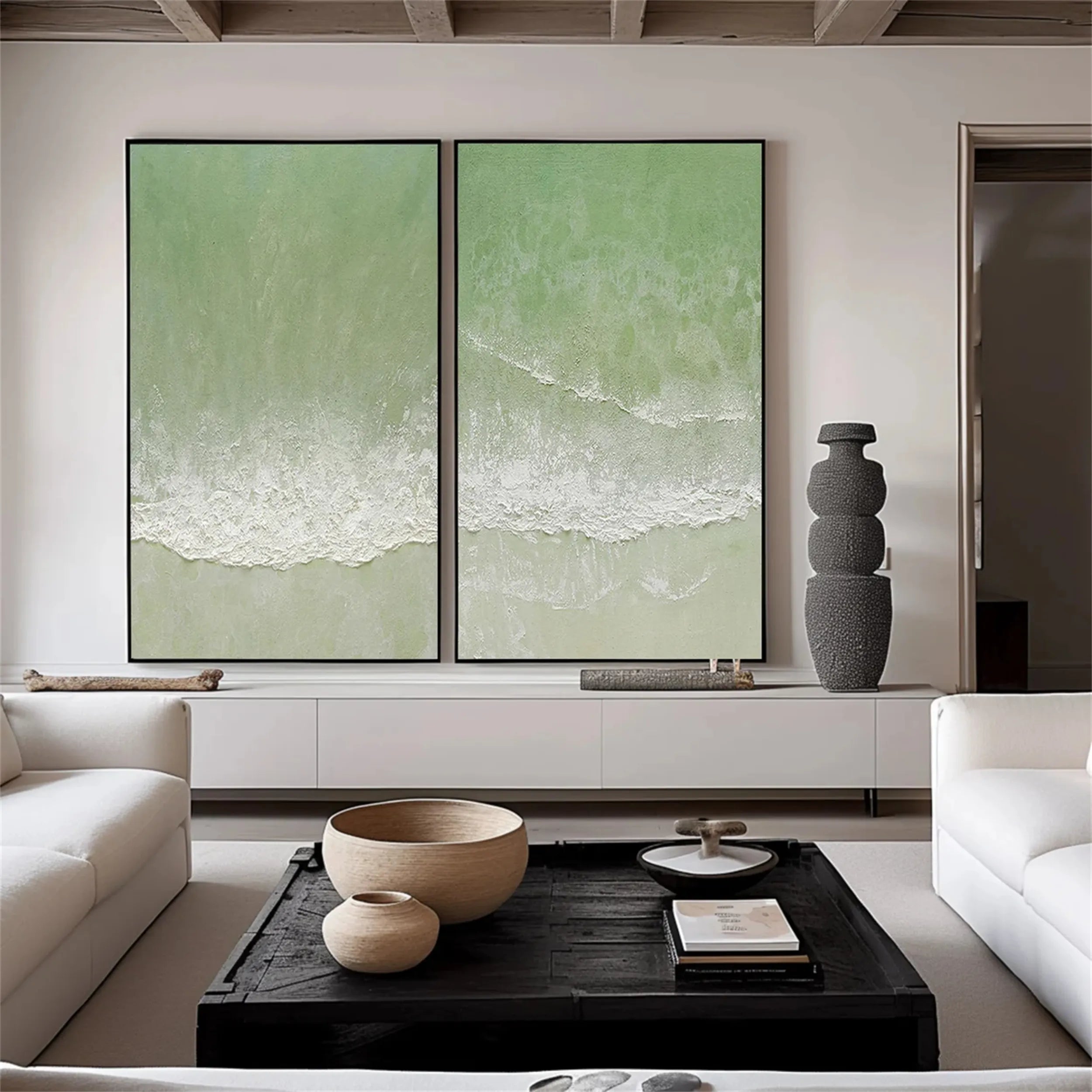 Abstract Blue & Green Wall Art Set of 2 - Modern Canvas Paintings for Living Room, Bedroom & Office Decor #BG048