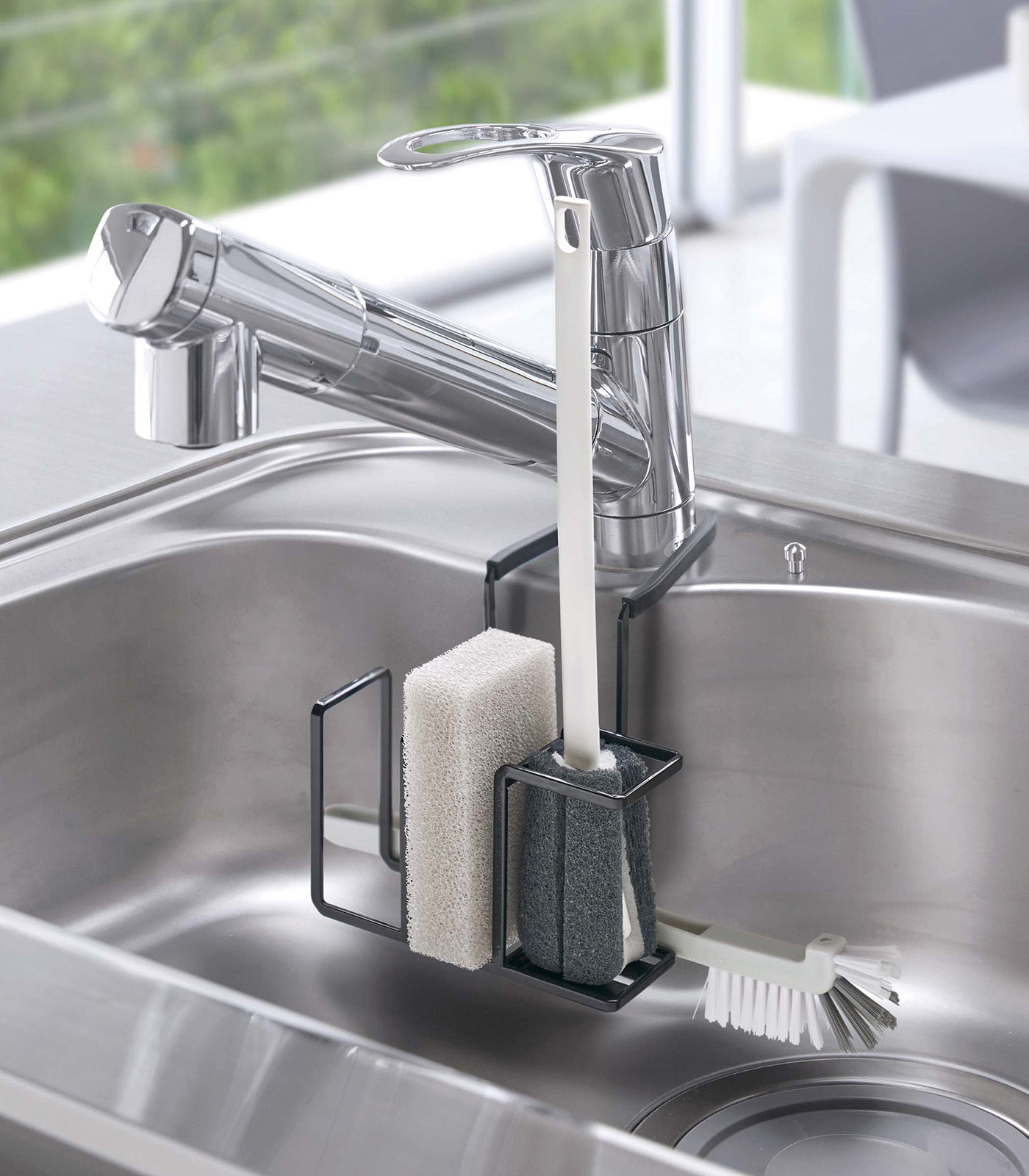 Stainless Steel Faucet Hanging Sponge & Brush Holder - Kitchen Sink Organizer for Dishwashing & Cleaning Tools - Perfect for Home, RV, and Office Use