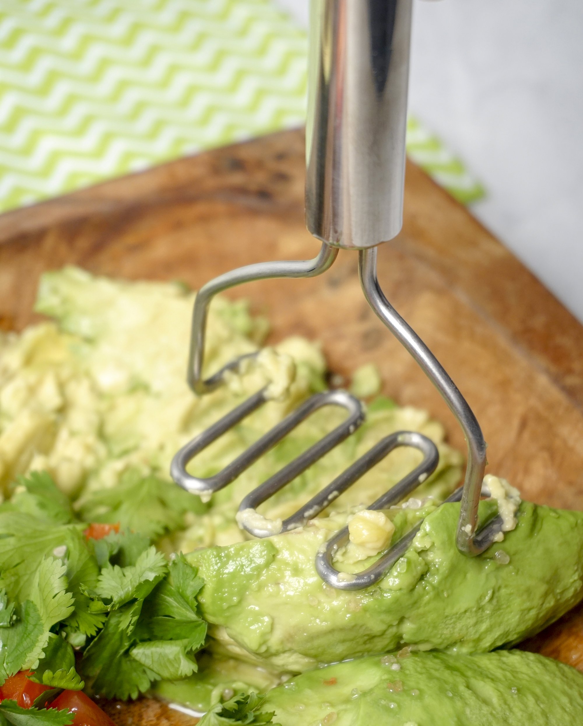 RSVP International Stainless Steel Potato & Avocado Masher - 7 Inch Kitchen Tool with Ergonomic Handle - Dishwasher Safe for Easy Cleaning - Perfect for Mashing Potatoes, Guacamole & Baby Food Prep