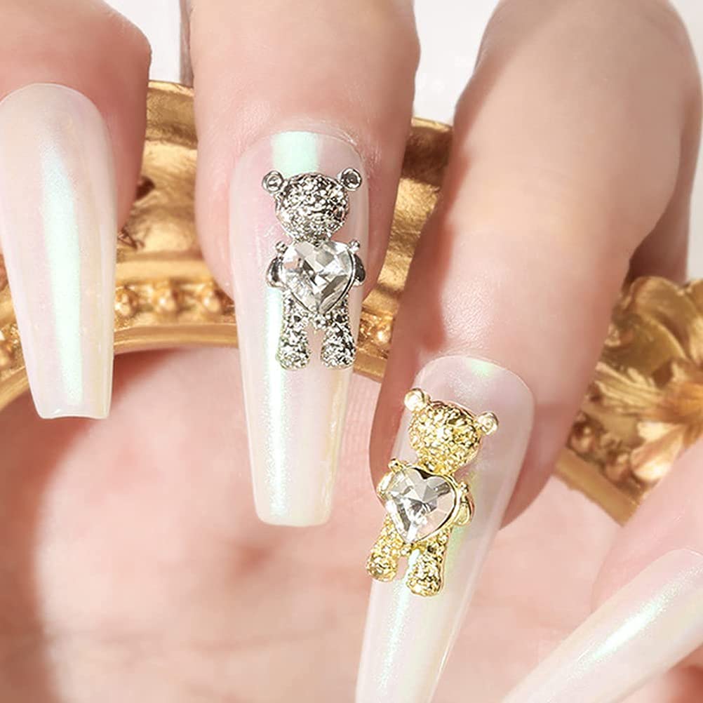 10Pcs 3D Metal Bear Nail Art Charms - Cute Crystal Nail Jewelry Decorations Set for Women & Girls DIY Manicure | Perfect for Parties, Weddings & Nail Salon Designs