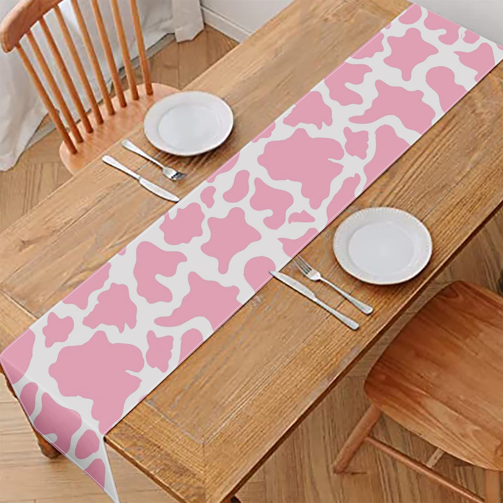 Pink Cow Print Table Runner 12x72 Inch - Farmhouse Kitchen Decor, Outdoor Party Tablecloth, Wedding & Holiday Dining Table Decoration for Women - Perfect for Country Themed Events, Bridal Showers & Rustic Home Decor