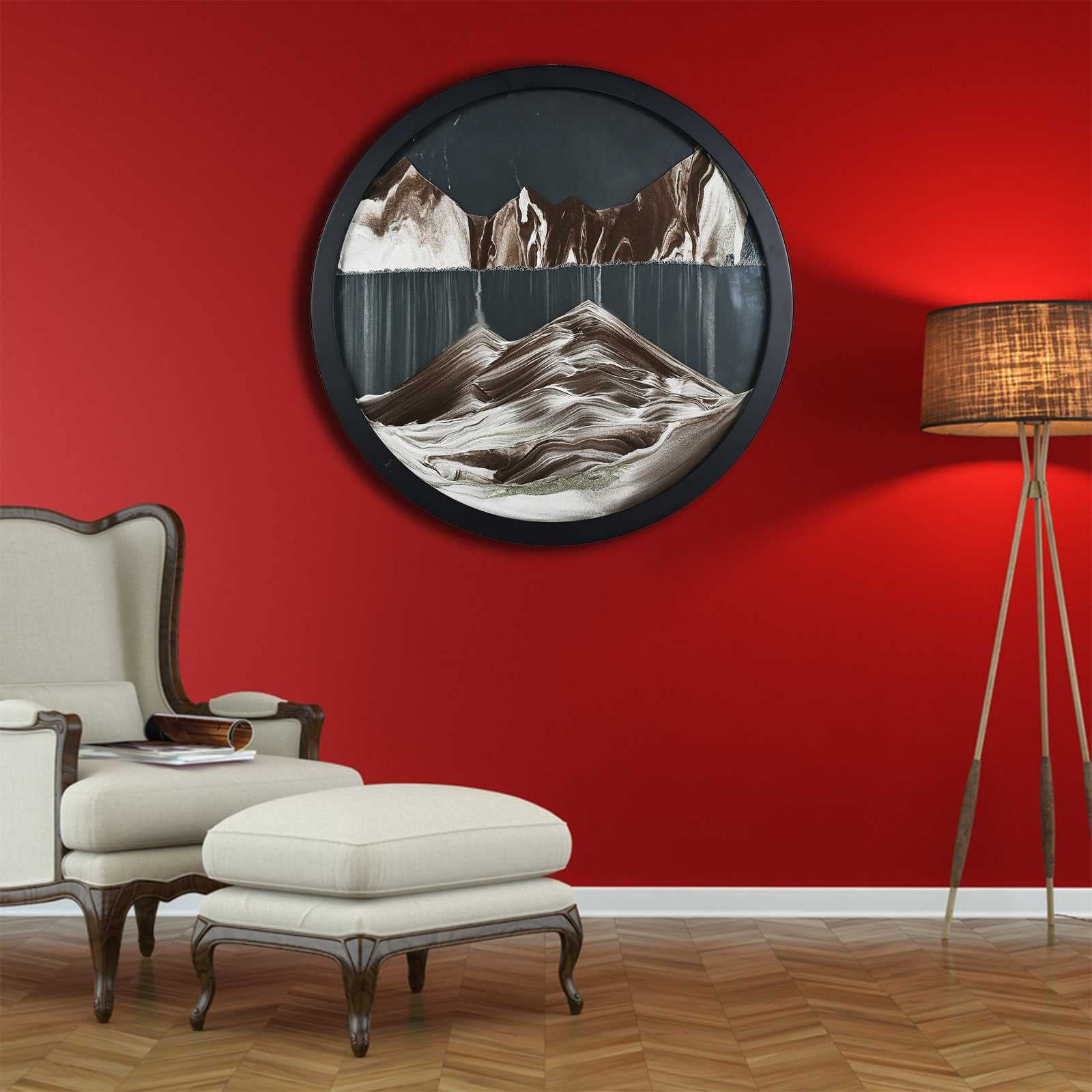 3D Round Glass Sand Frame Hourglass - Flowing Sand Art Picture for Home & Office Decor | Wall Art, Desk Decoration, Stress Relief Gift, Zen Meditation Aid