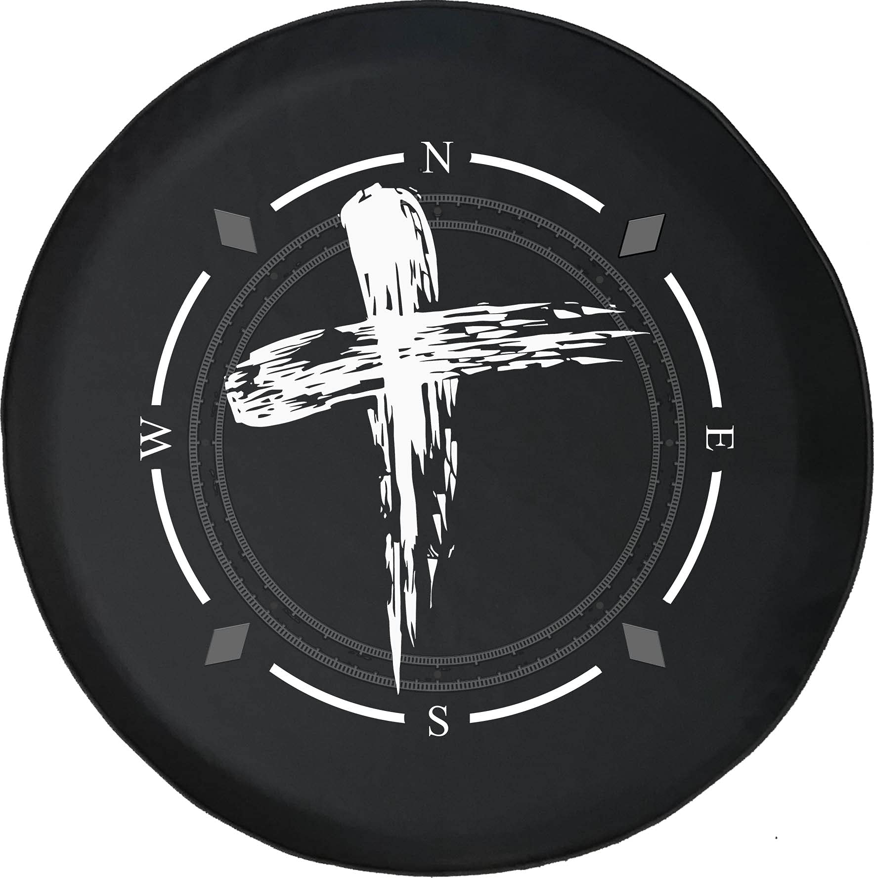 American Unlimited Spare Tire Cover with Compass & Jesus Cross Design - Durable SUV, Trailer, RV Wheel Cover for Religious Car Accessories | Perfect for Off-Road Adventures & Faith-Based Vehicle Decoration
