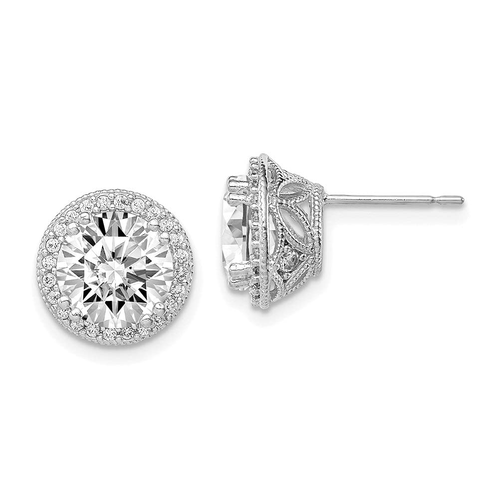 10K White Gold CZ Stud Earrings for Women - Diamond2Deal Tiara Collection (10.8mm) | Elegant Fine Jewelry Gift for Brides, Anniversary & Special Occasions