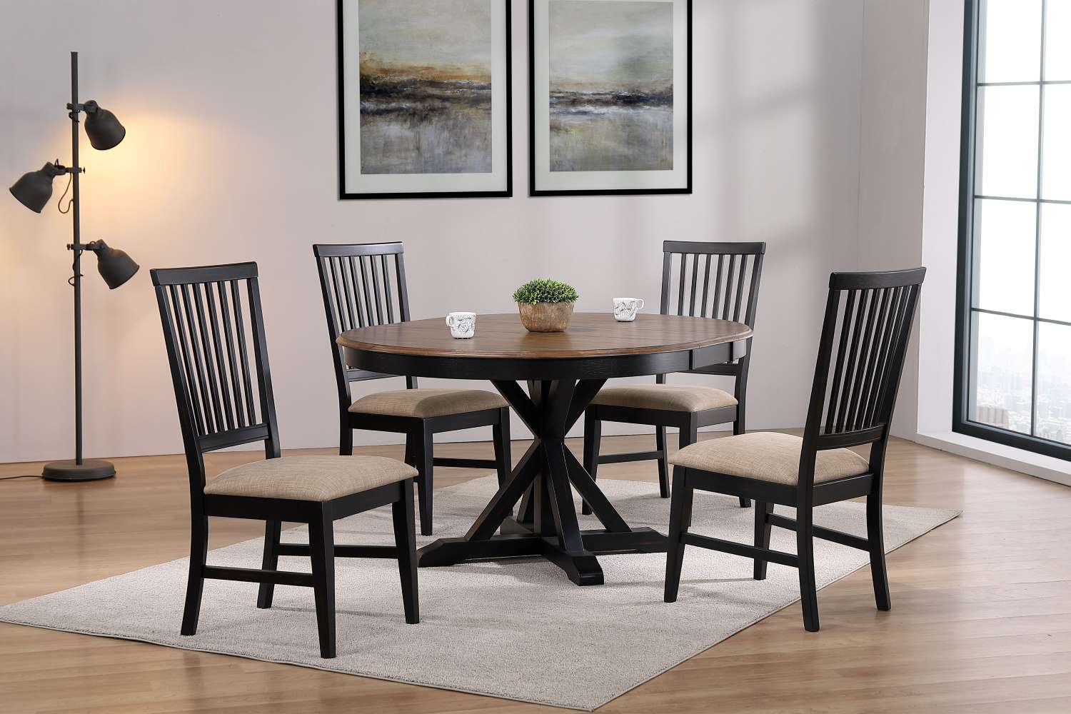 Barrie Extendable Round Dining Table - 42 to 60 Inches - Solid Wood Kitchen Table for Small Spaces - Brown & Black Finish - Perfect for Breakfast Nook, Apartment Dining, and Family Gatherings