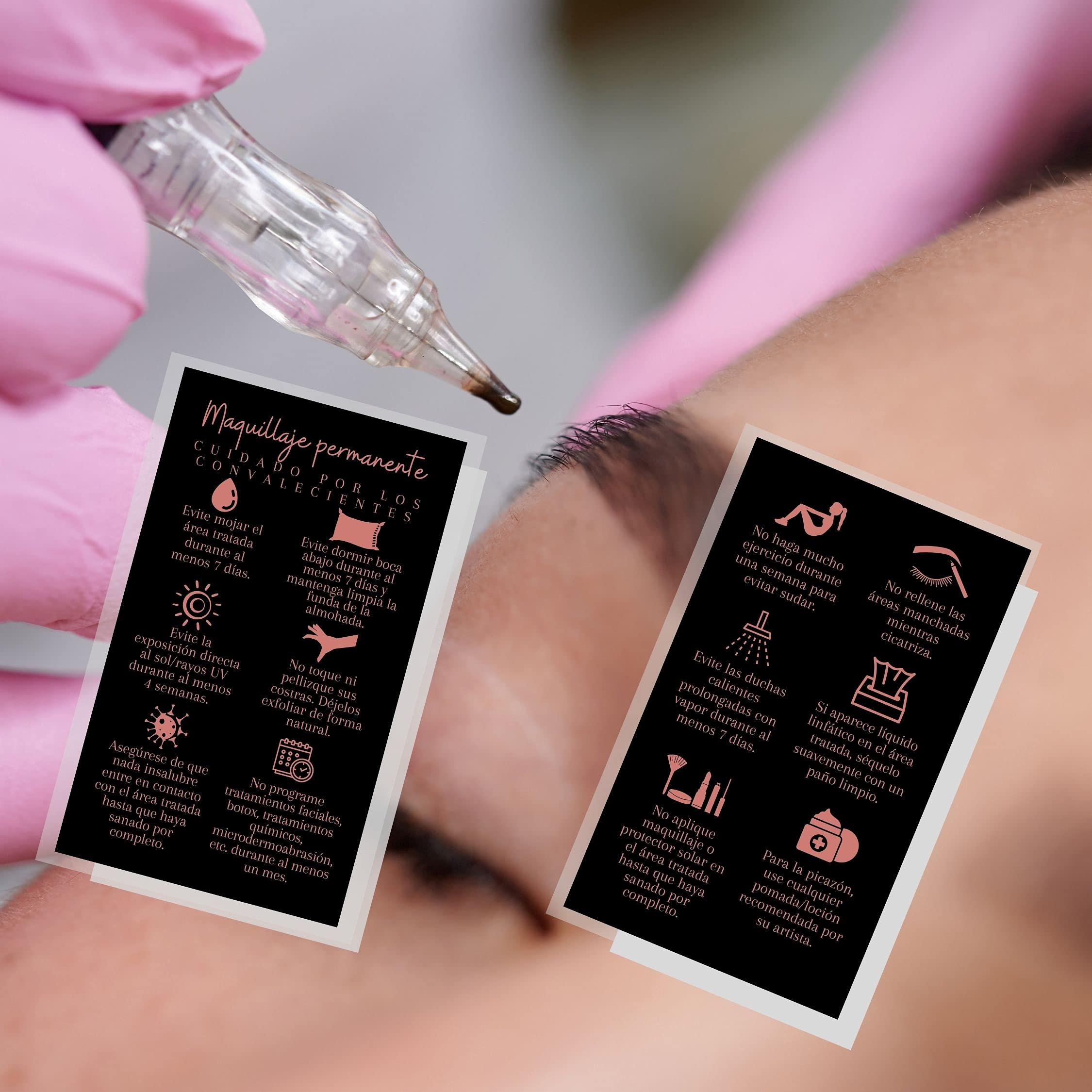 Boutique Marketing LLC Spanish Permanent Makeup Aftercare Wipes | 50 Pack PMU Aftercare Cards (2x3.5 Inch Business Card Size) | Black & White Design | Tattoo Aftercare, Microblading Care, Cosmetic Tattoo Recovery | Perfect for Salons, Tattoo Artists & PMU Professionals