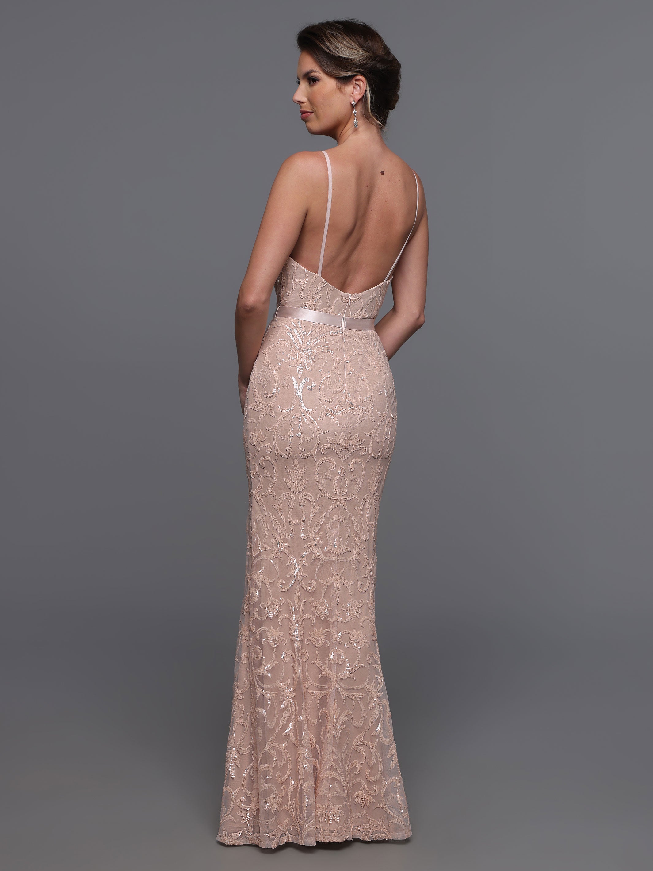 80088 Sequin Sheath Bridesmaid Dress with Plunging V-Neckline & Waist Sash - Elegant Formal Evening Gown for Weddings, Prom, and Special Occasions