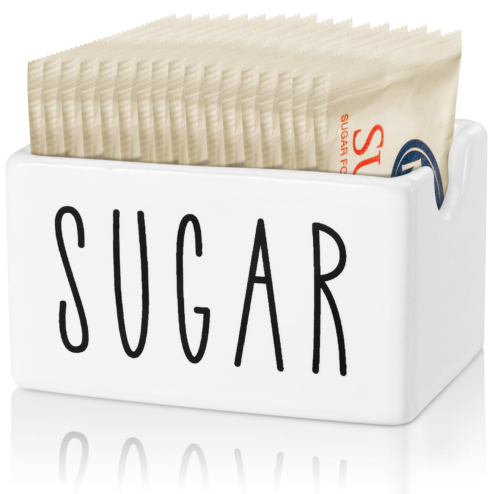White Ceramic Sugar Packet Holder - Coffee Bar Sugar Dispenser for Table, Office, Hotel & Restaurant - Perfect for Organizing Sweeteners in Cafes, Break Rooms and Dining Areas