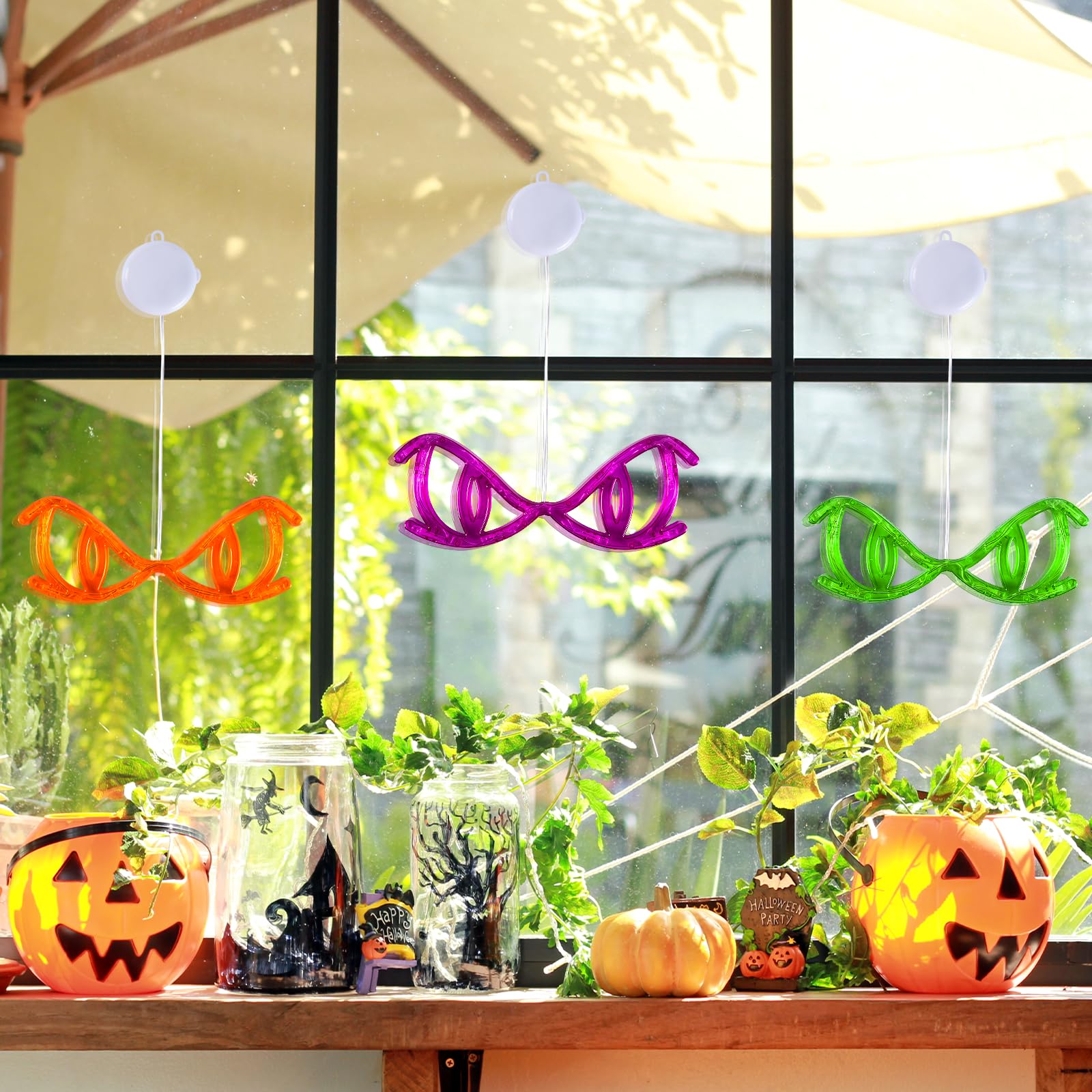 LOLStar Halloween Lights 3 Pack - Spooky Peeping Ghost Eyes with Suction Cups, Battery Operated Window Decor - Slow Fade Mode & Timer - Perfect for Indoor Halloween Party, Haunted House, and Window Display Decorations