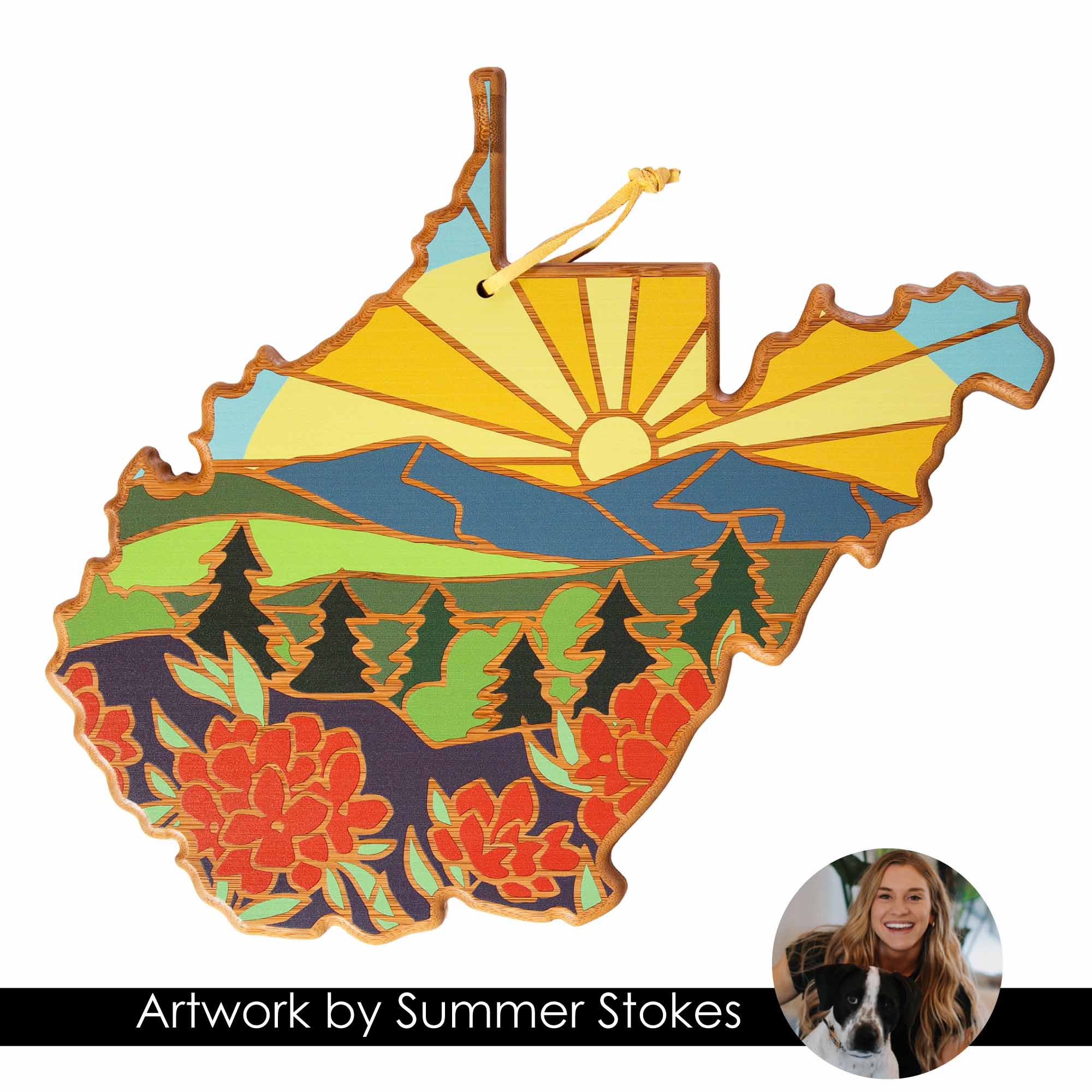 Handcrafted West Virginia Wooden Cutting Board with Summer Stokes Artwork - Perfect for Kitchen Prep, Charcuterie Boards & Home Decor Gifts
