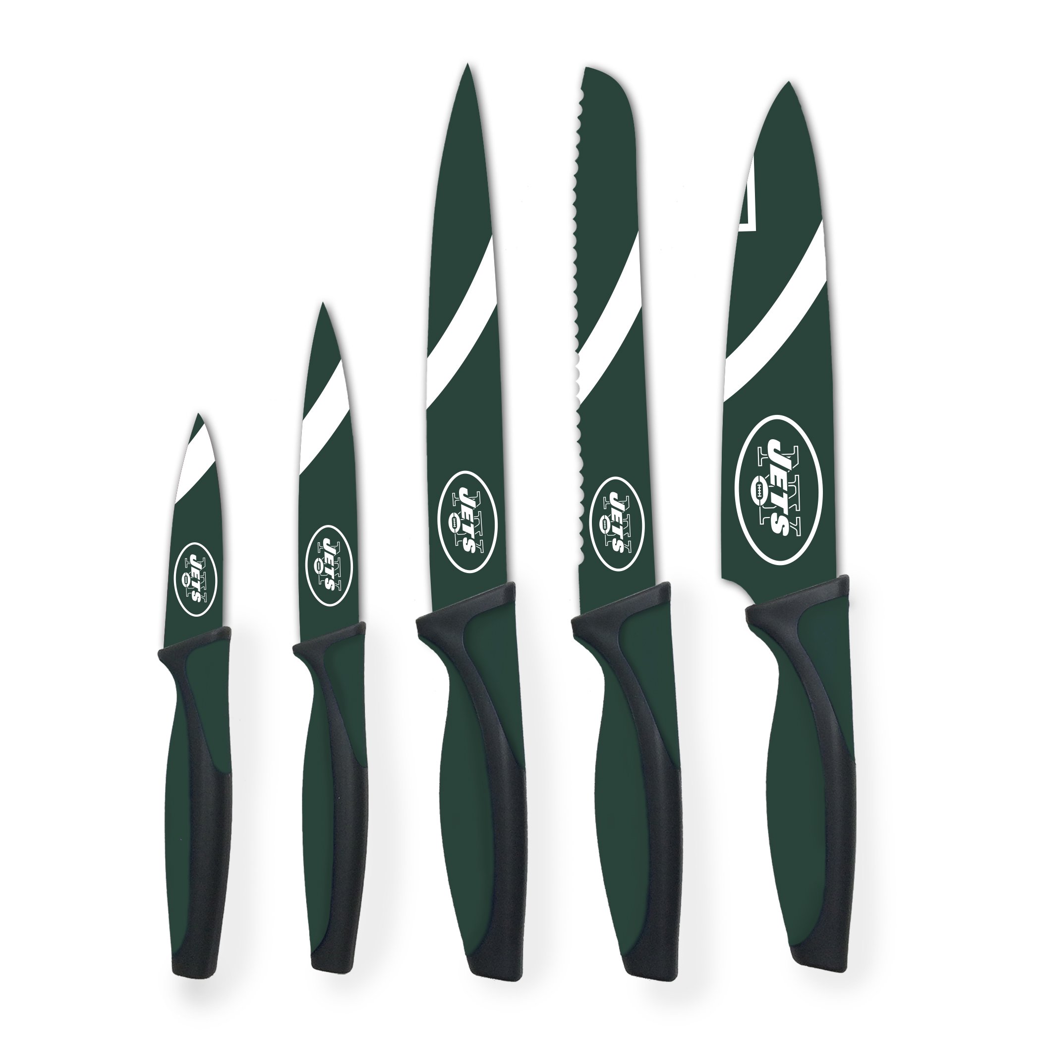 Premium NFL New York Jets Themed Kitchen Knife Set - Stainless Steel Blades with Non-Slip Handles - Perfect for Game Day Cooking, Tailgating & Football Fan Gifts