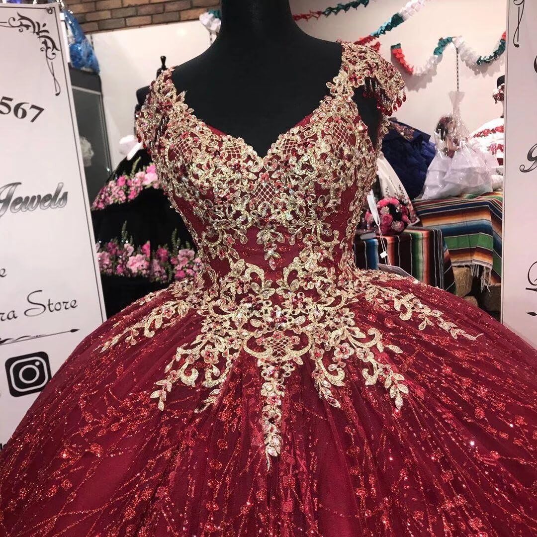 Sparkly Tulle Floral Applique Quinceanera Dress with Cap Sleeves & Corset Back - Perfect for Sweet 16, Prom, and Special Occasions in 2025