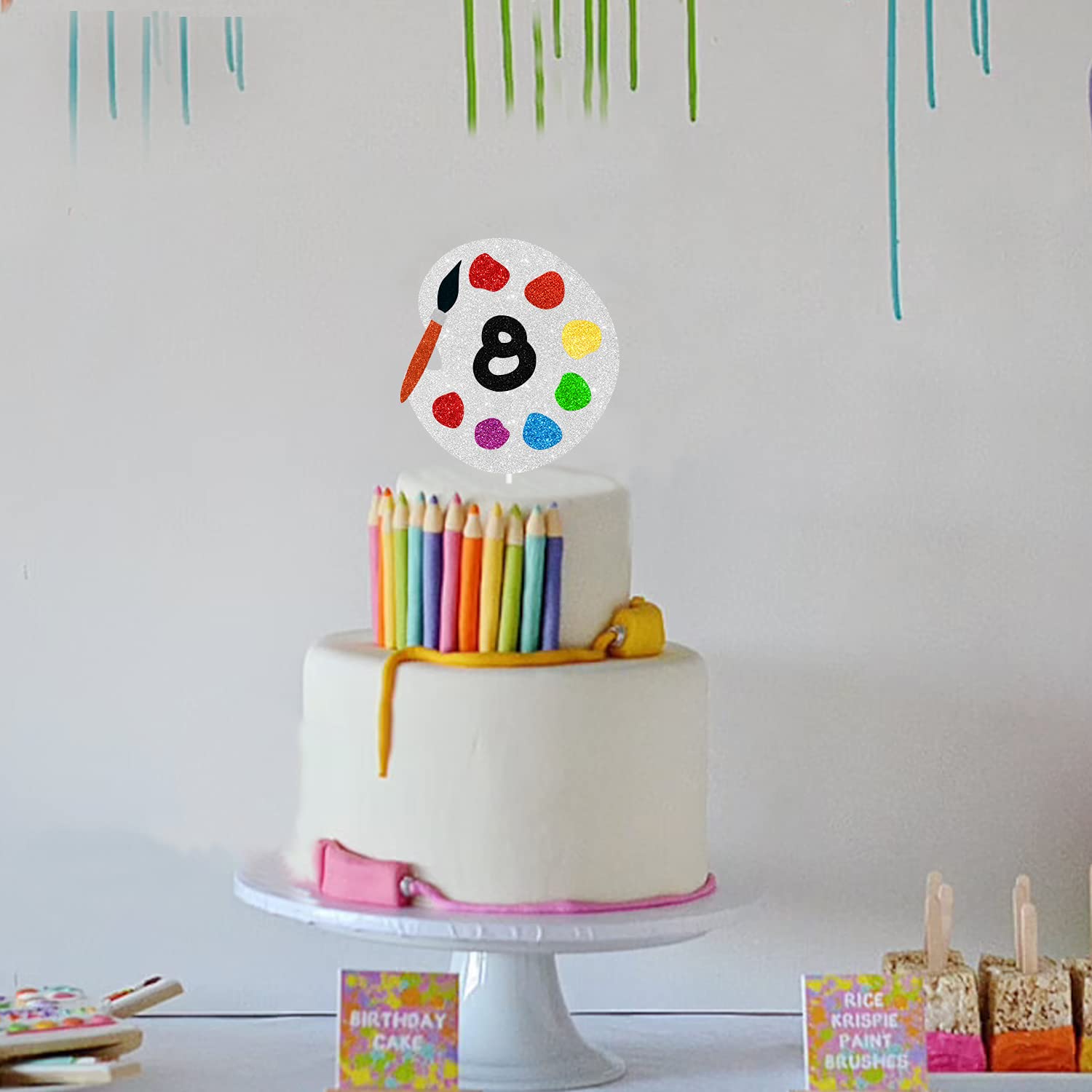 8th Birthday Art Party Cake Topper - Eight Year Old Gooey Paint Themed Cake Decoration for Boys & Girls | Artist Painter Brush Palette Design | Perfect for Birthday Parties, Baby Showers & Creative Celebrations