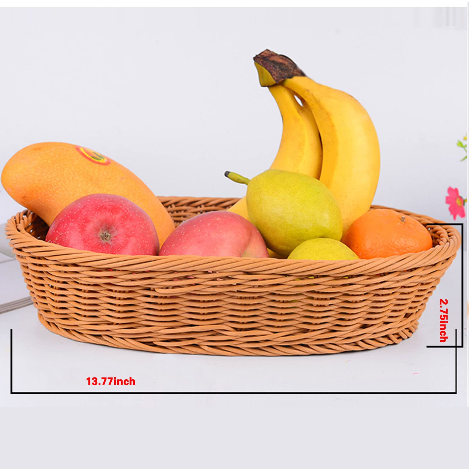 Handmade Wicker Bread Basket - Oval Rattan Serving Tray for Fruits, Snacks & Home Decor