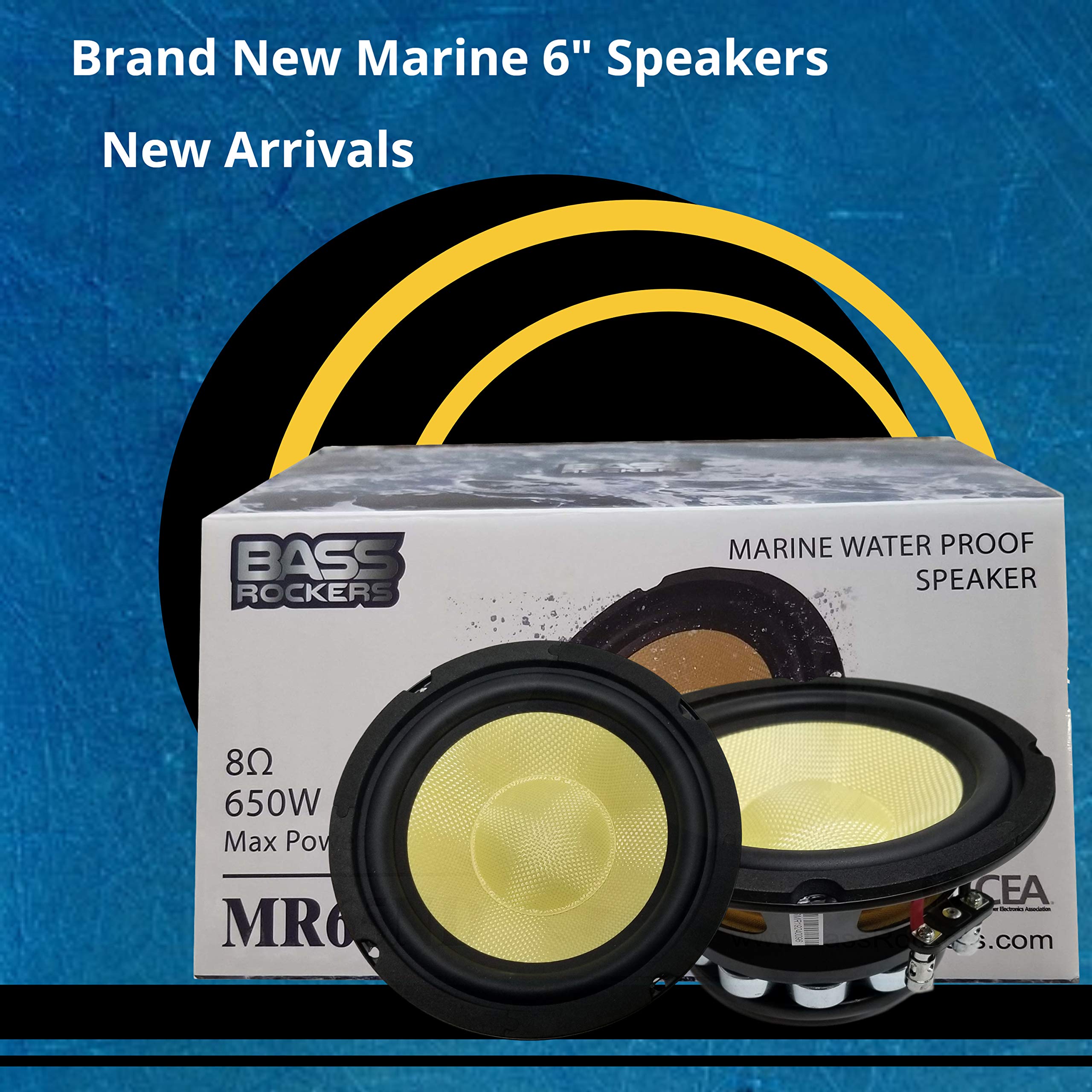 Bass Rockers MR65ND 6.5 Inch Marine Waterproof Speakers - 8 Ohm, 300W RMS Power - Perfect for Boats, ATVs, and Outdoor Audio Systems
