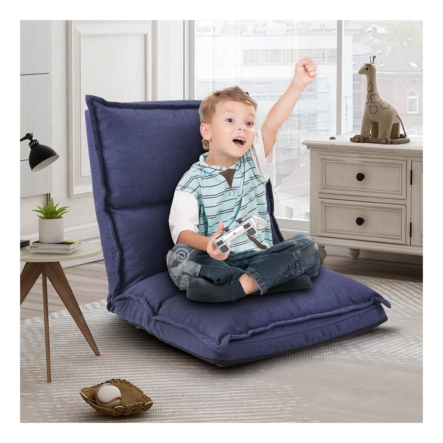 Adjustable Fabric Upholstered Folding Lazy Sofa Chair - Reclining Floor Lounger for Living Room, Bedroom & Small Spaces - Perfect for Reading, Napping and Relaxing