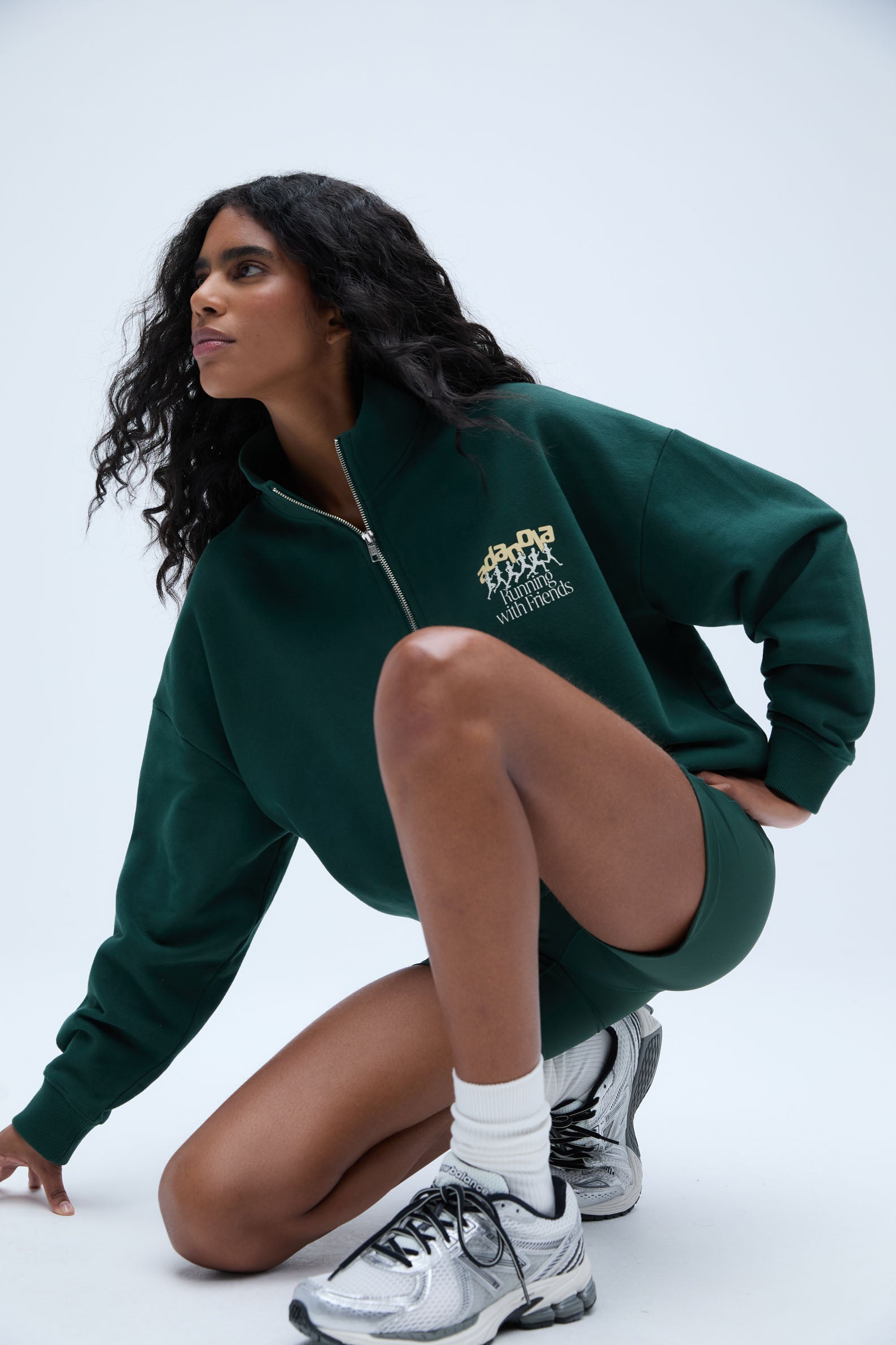 Oversized Funnel Neck Full Zip Sweatshirt for Runners - Pine Green | Comfortable Workout Hoodie for Jogging & Gym