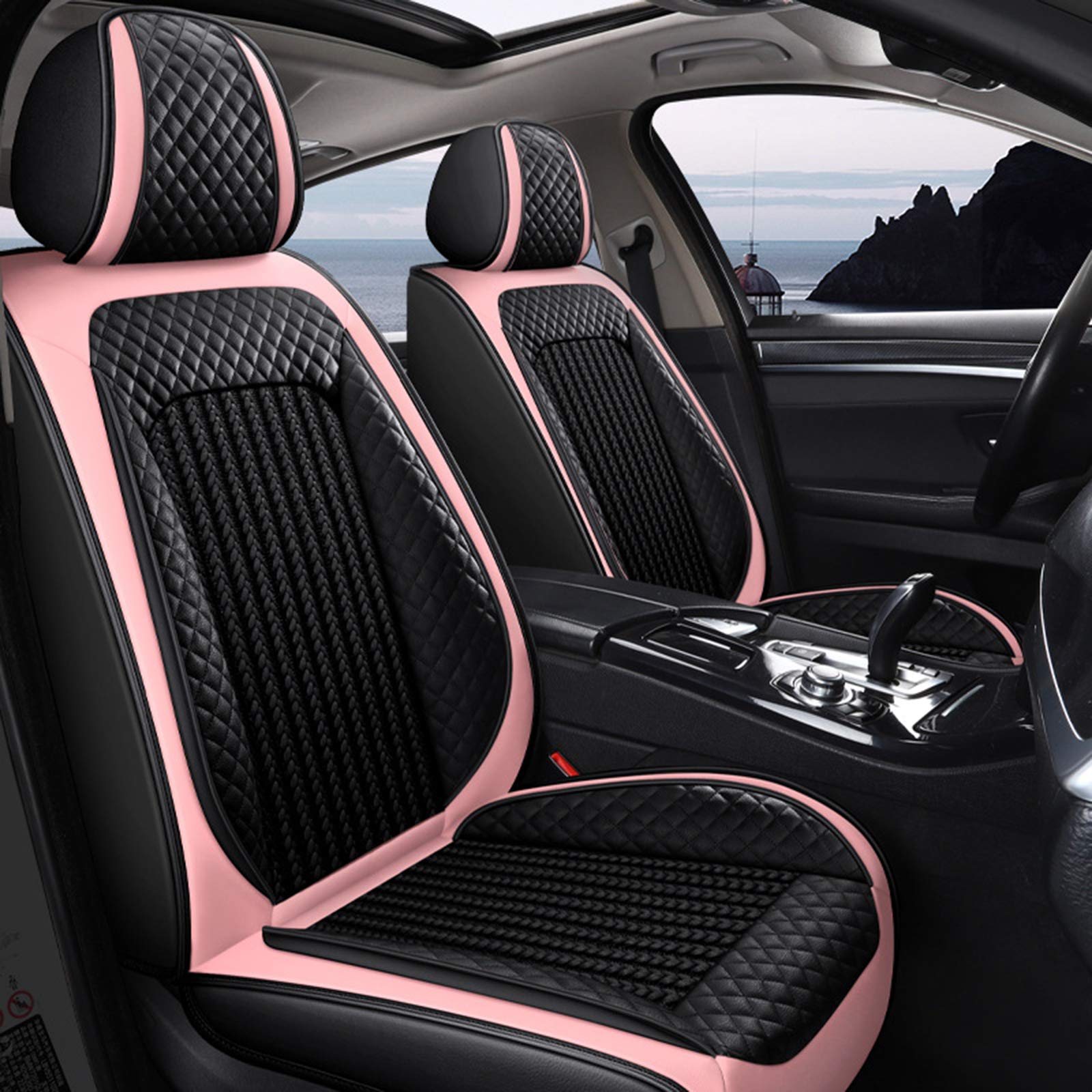 Premium Universal Car Seat Covers Set - 5-Piece Breathable PU Leather & Ice Silk Design (Pink) | Perfect for SUVs, Sedans & Trucks | Enhanced Comfort & Style for Daily Commutes, Road Trips & Family Outings