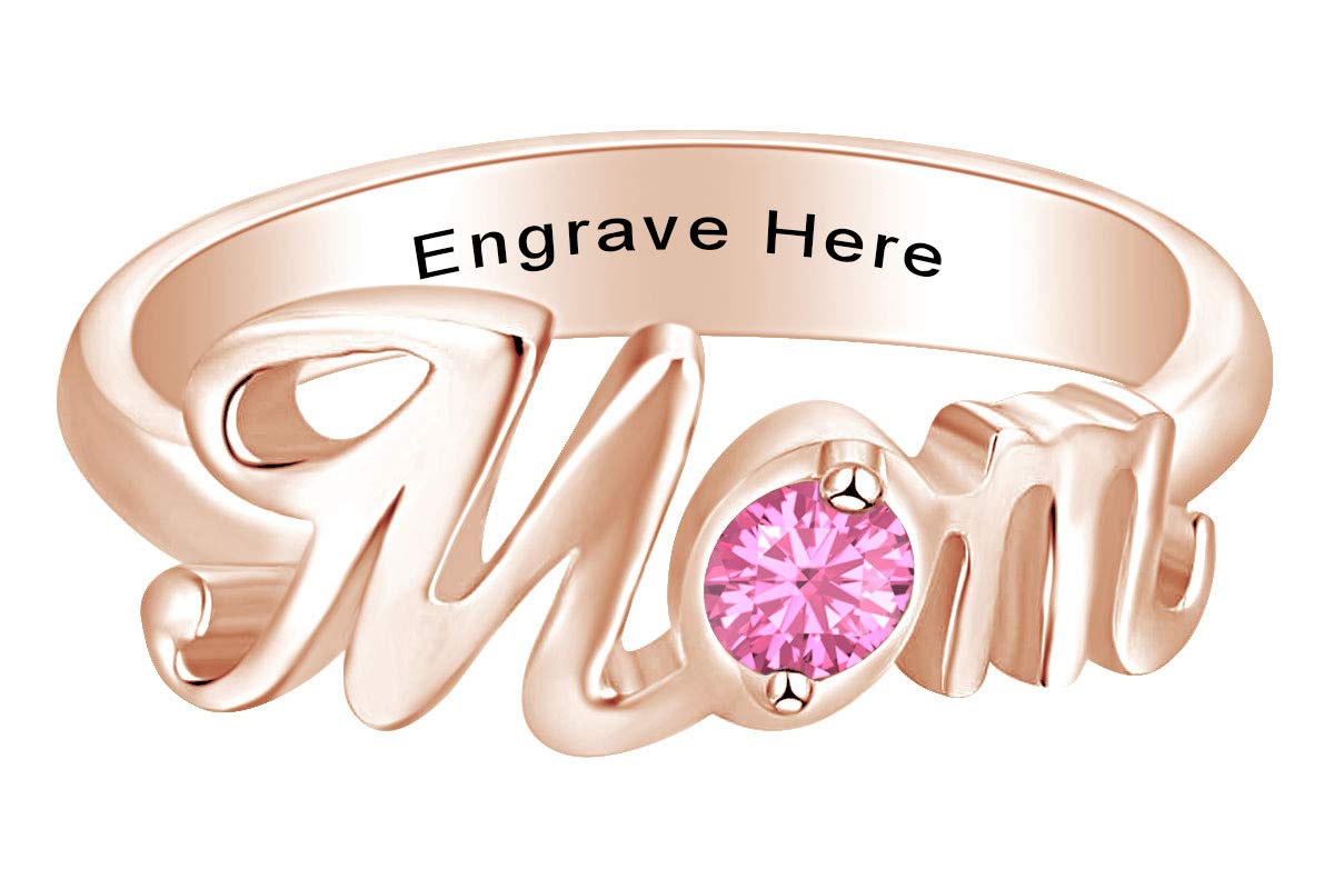 Personalized 14k Rose Gold Over Sterling Silver Simulated Birthstone Promise Ring for Mom - Custom Jewelry Gift for Women, Mothers Day, Anniversary & Special Occasions