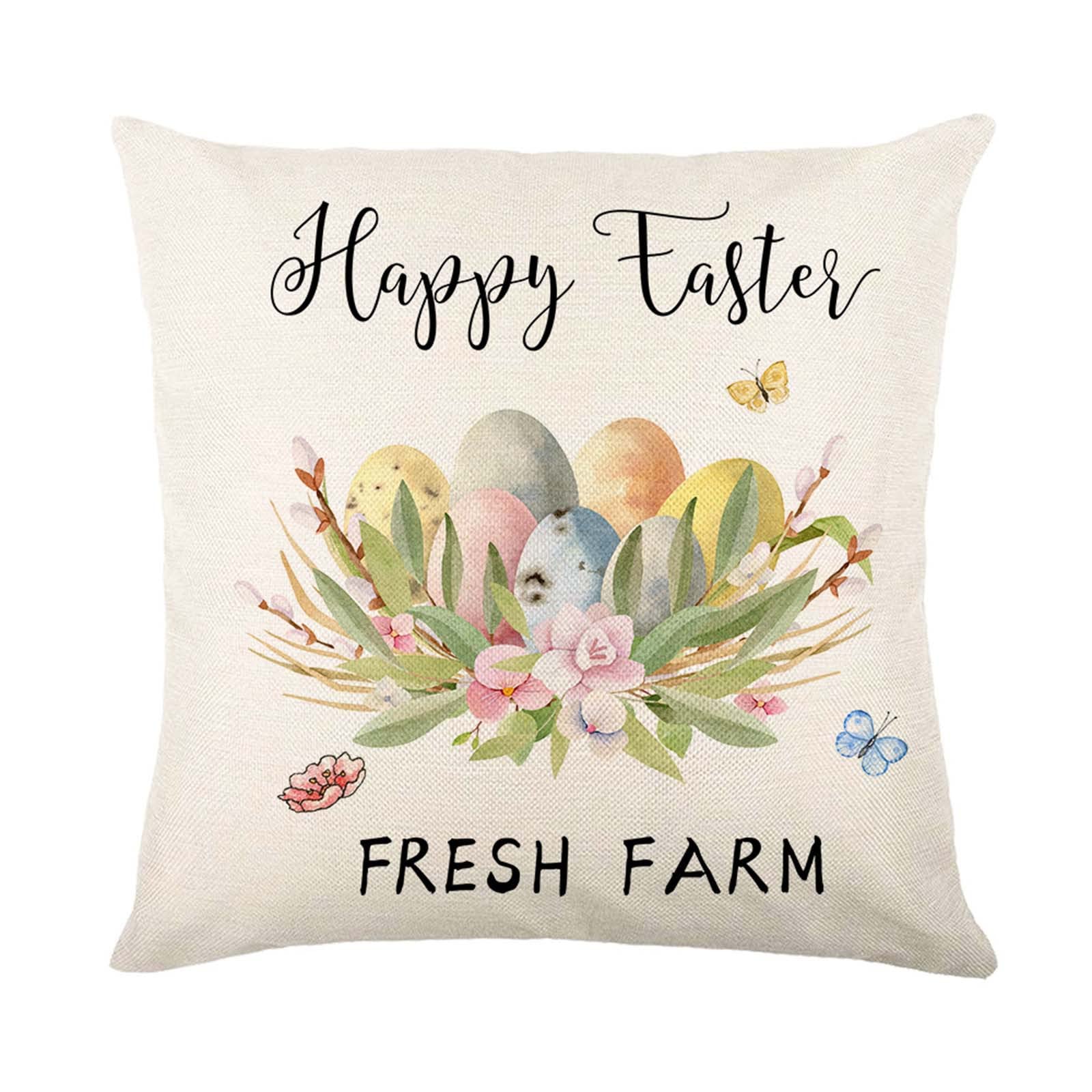 Easter Bunny Watercolor Linen Pillow Cover - Floral Rabbit Print Cushion Case for Sofa, Bedroom Decor - Perfect for Spring Home Decor, Easter Gifts & Farmhouse Style Living Room