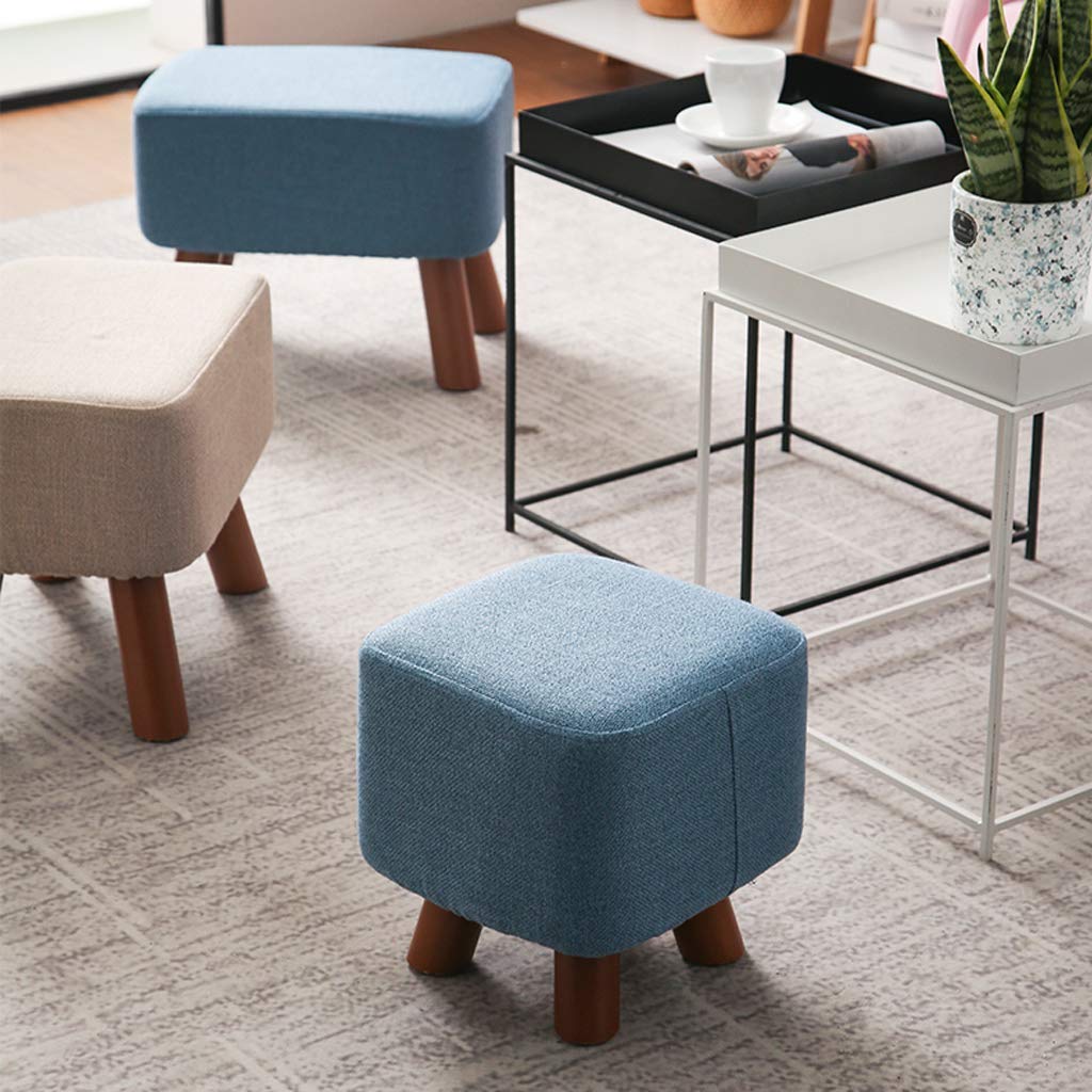 Solid Wood Small Square Stool with Removable Washable Fabric Cover - Upholstered Footstool, Sofa Stool, Dressing Stool & Shoe Bench for Living Room, Bedroom & Entryway