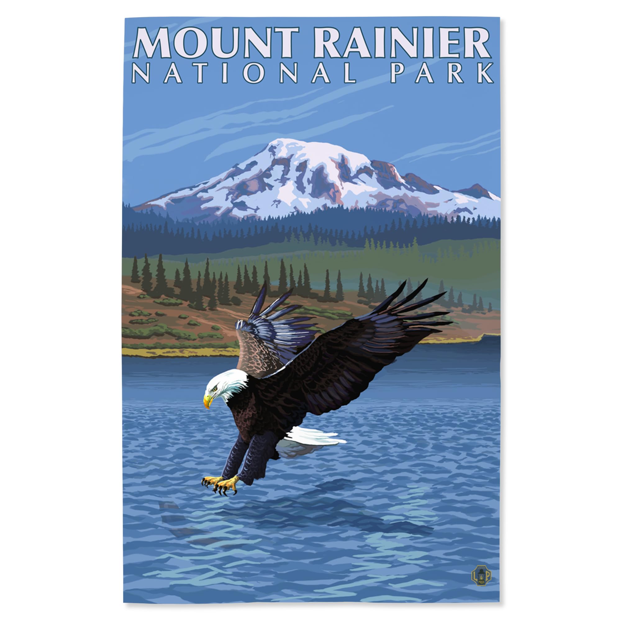 Lantern Press 16x24 Inch Giclee Print - Mount Rainier Washington Landscape Art with Eagle Fishing - Premium Wall Decor for Living Room, Bedroom & Office