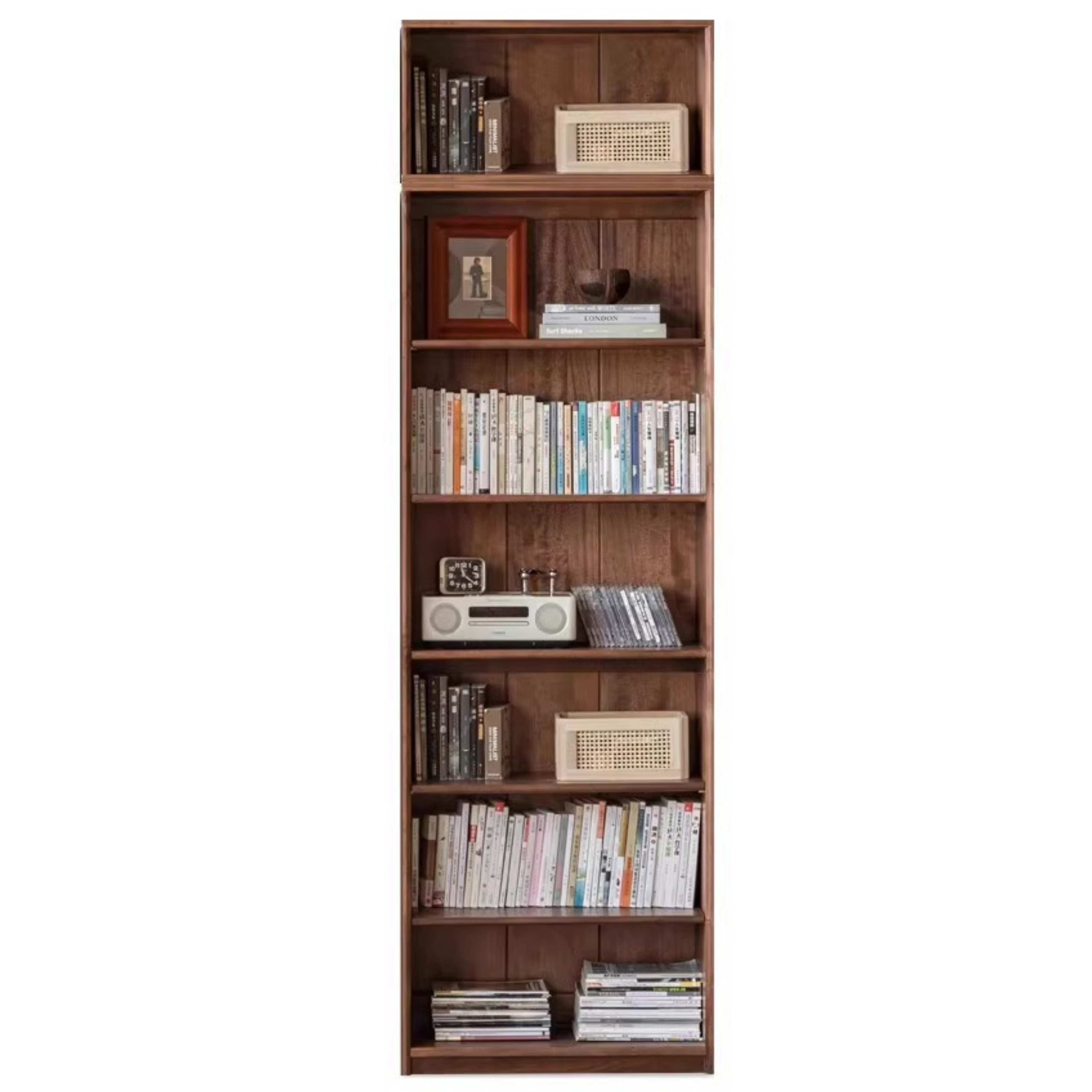 Black Walnut Solid Wood Bookcase - Free Standing Adjustable Bookshelf for Living Room, Office & Study | Modern Home Storage Furniture